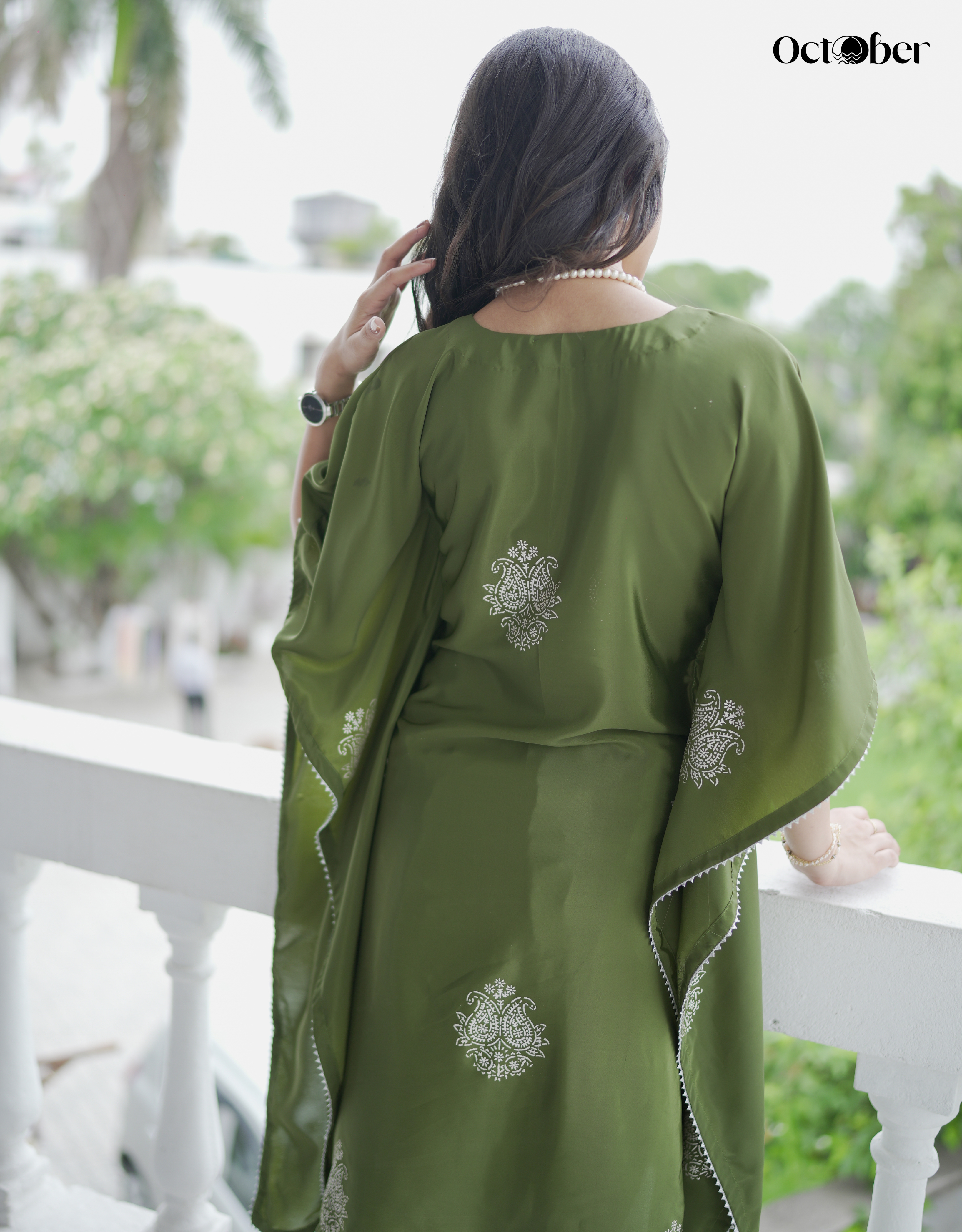Sage Real Silver Crepe Kaftan