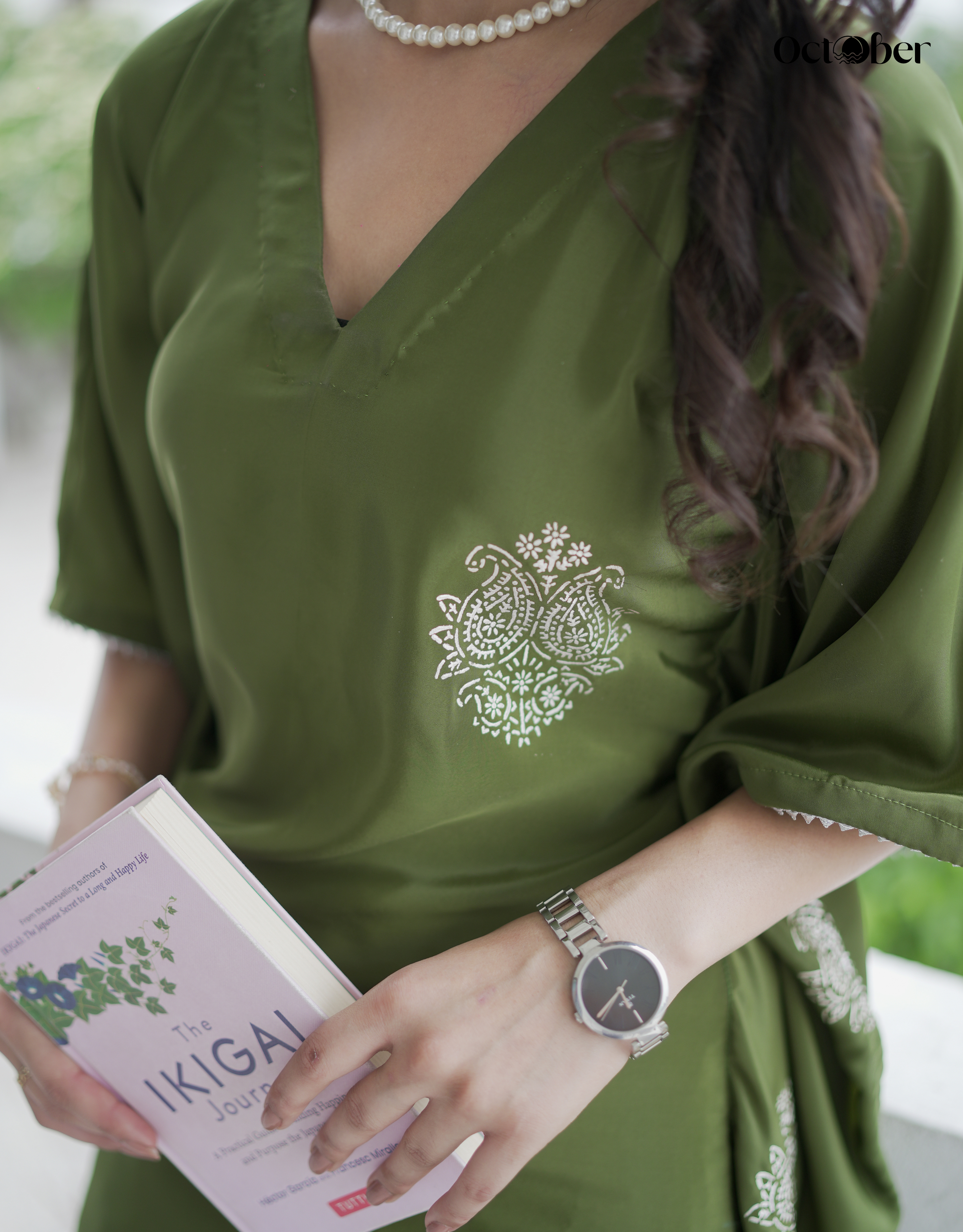 Sage Real Silver Crepe Kaftan
