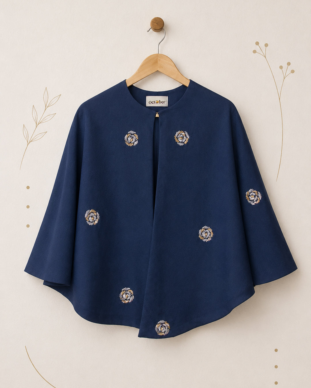Indigo Embroidered Silk Cape