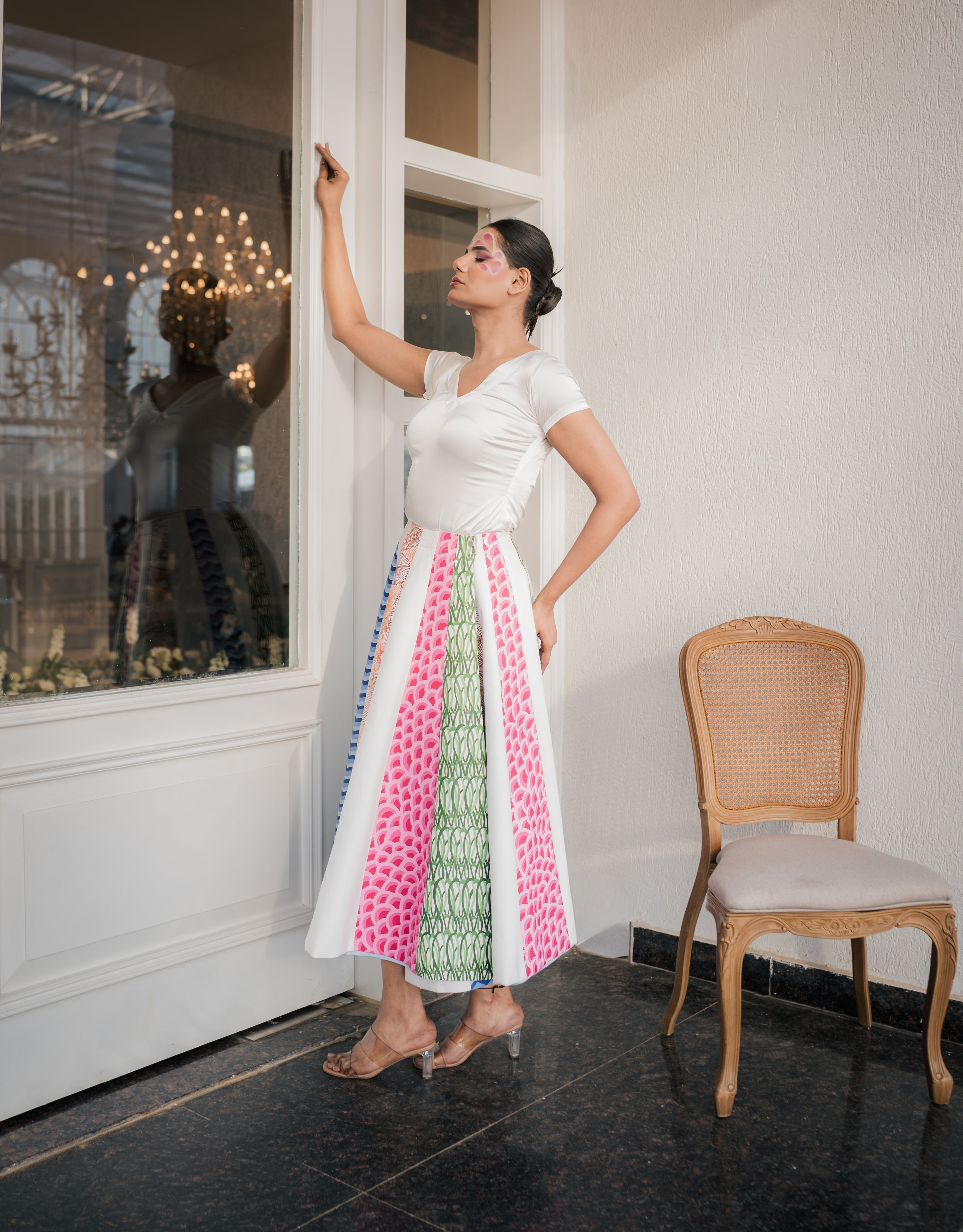 Multicolored Cloud Handpainted Reversible Cotton Skirt