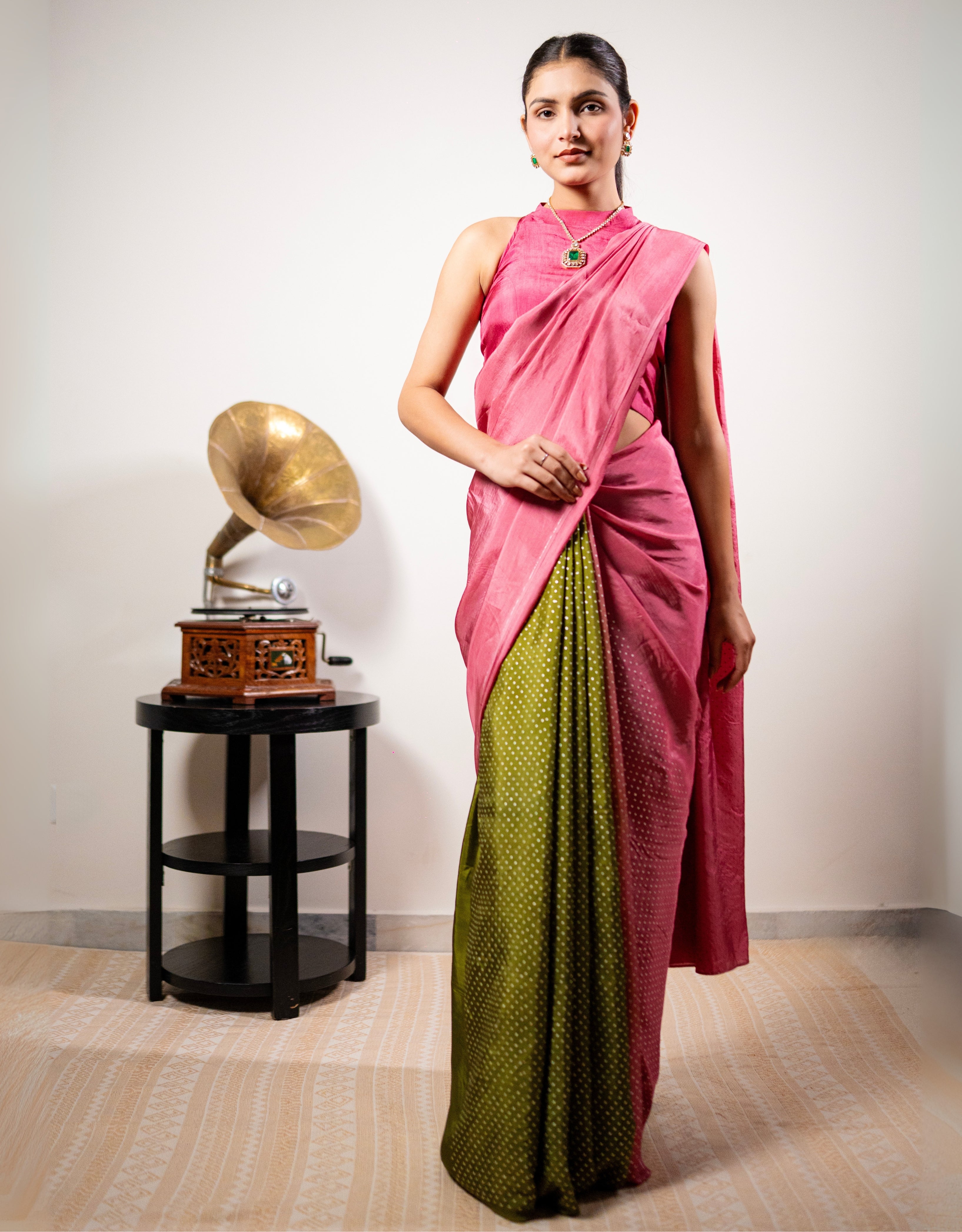 Blush Polka Dot Real Silver Silk Saree