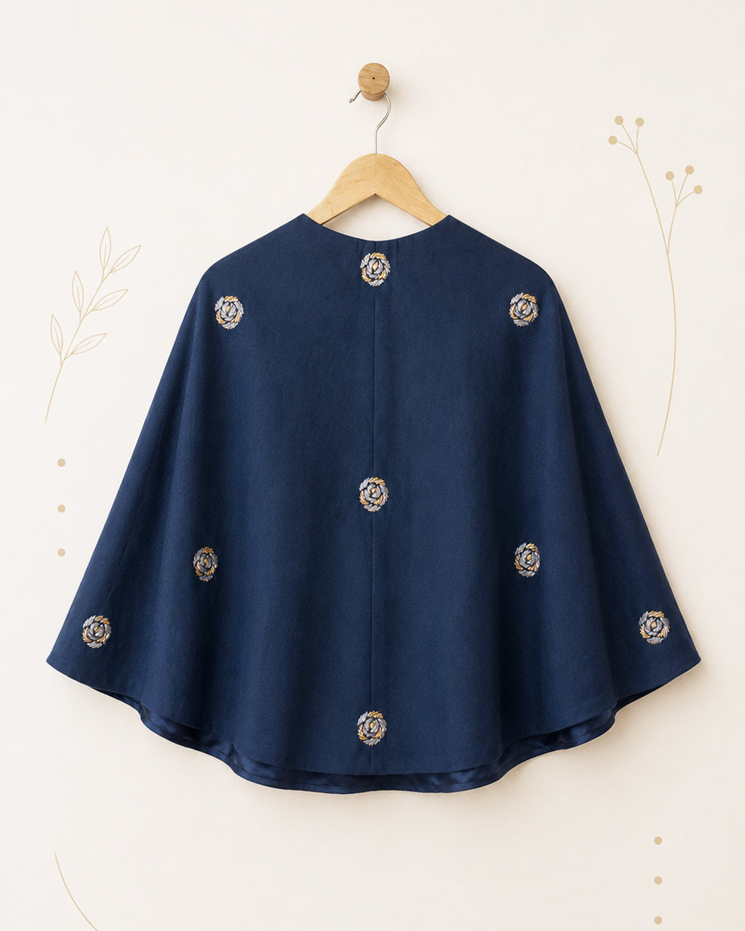 Indigo Embroidered Silk Cape