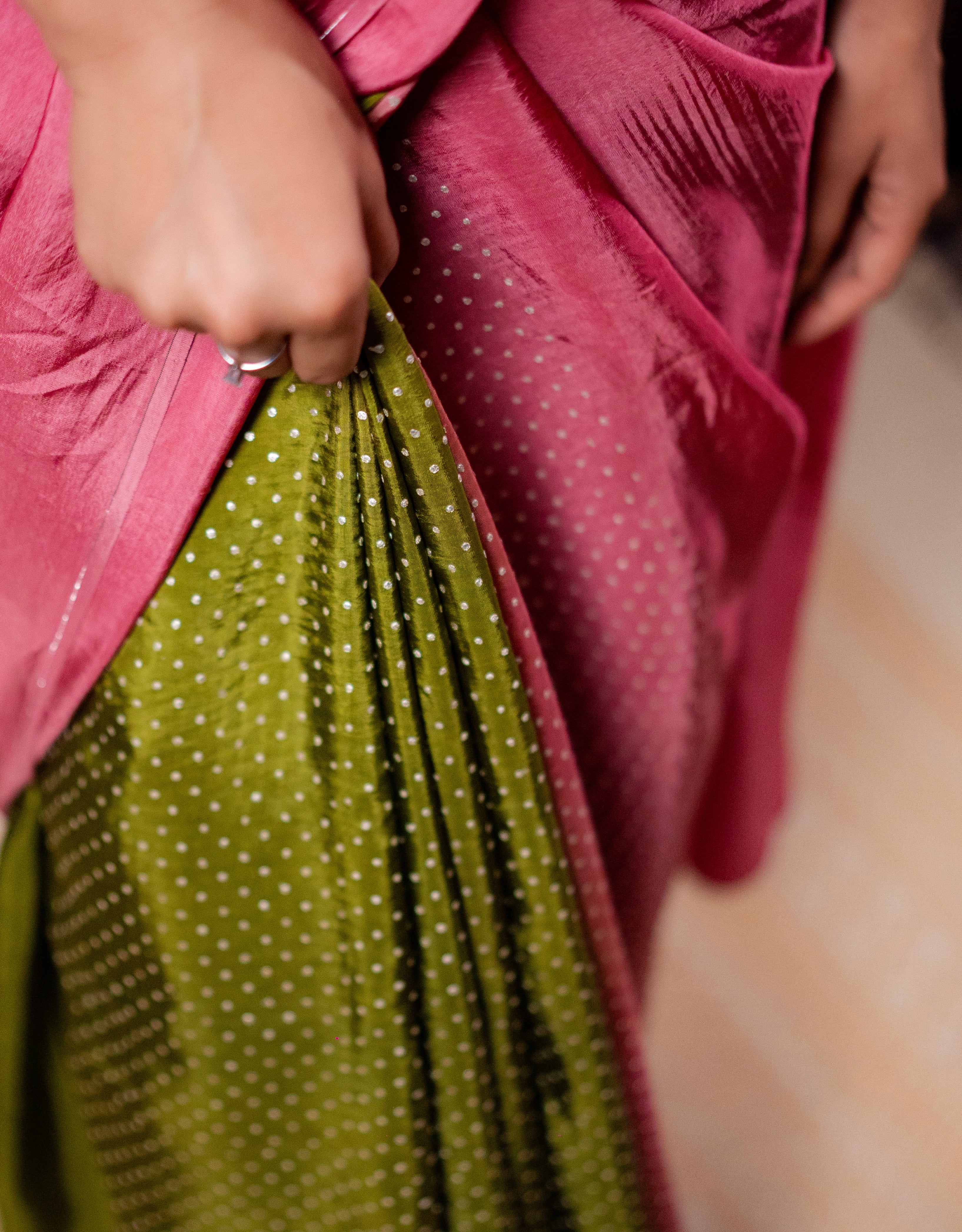 Blush Polka Dot Real Silver Silk Saree