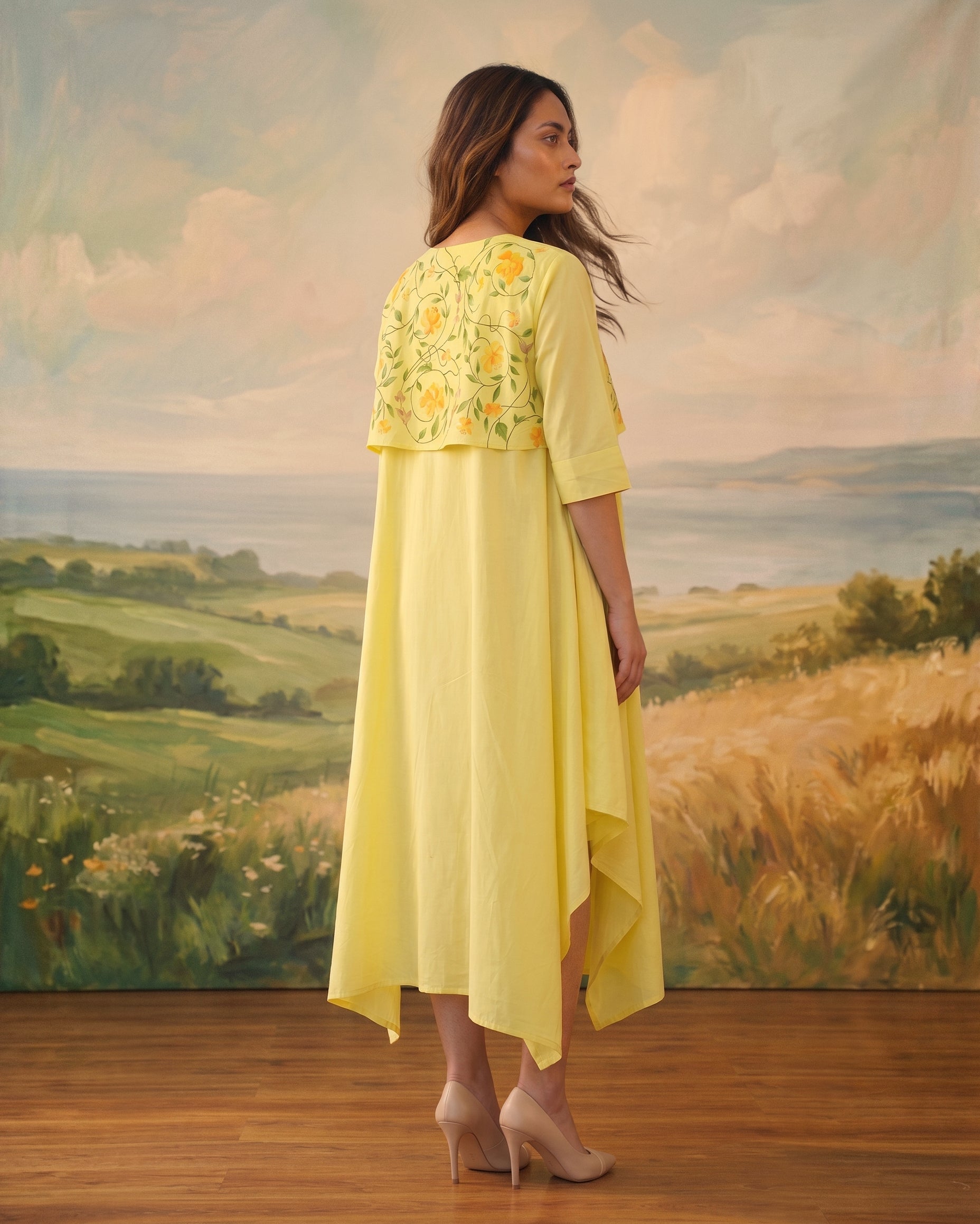 Summer Handpainted Asymmetric Cotton Dress