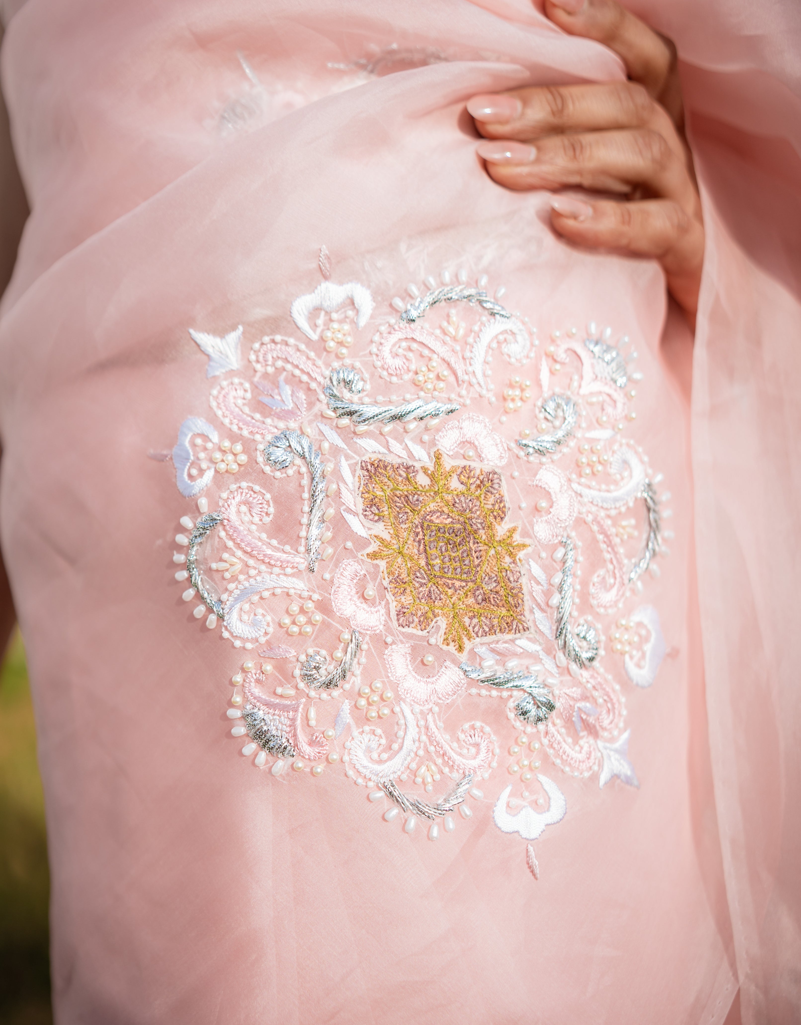 Restored Sozni Pure Organza Saree