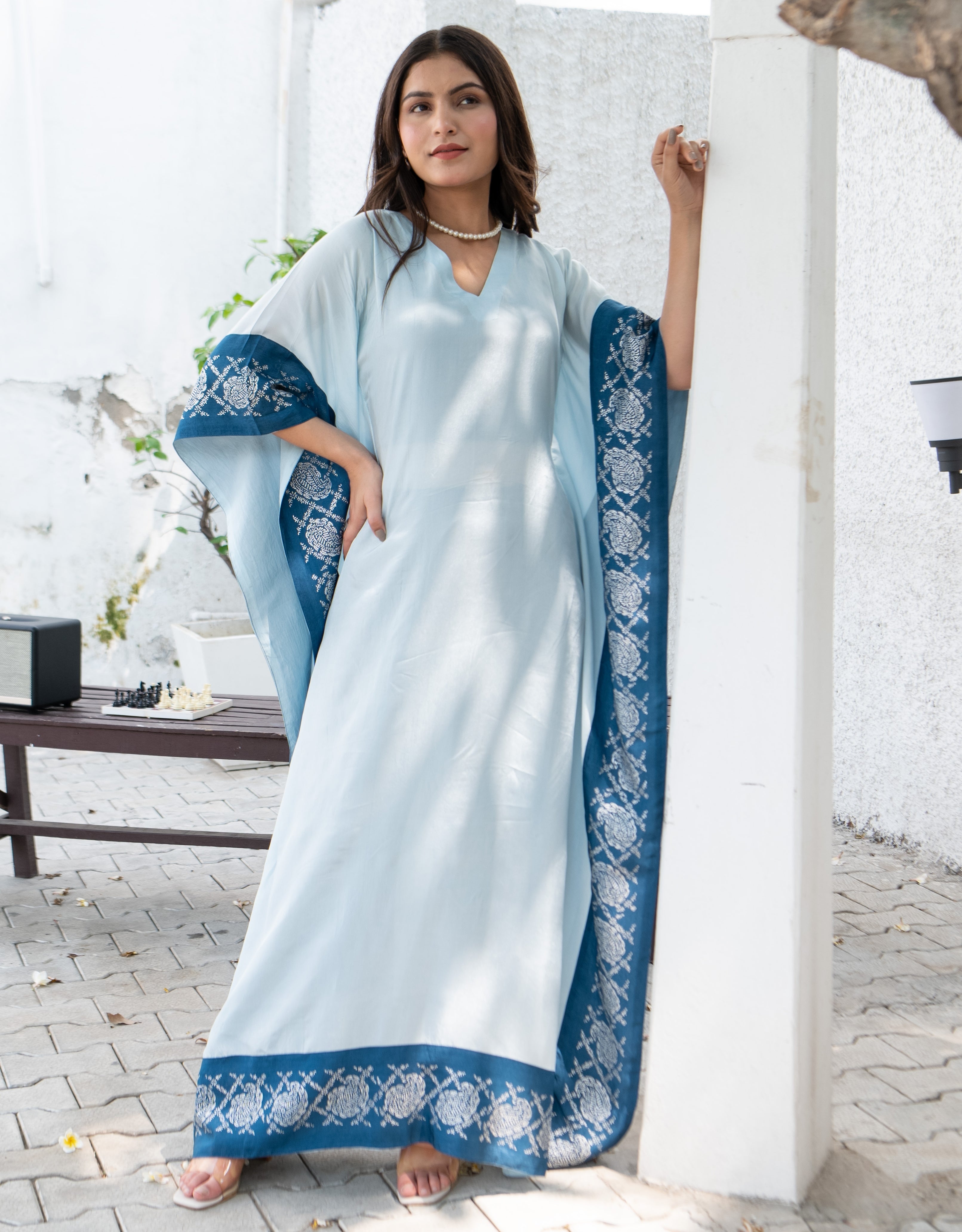 Sea Breeze Real Silver Silk Kaftan