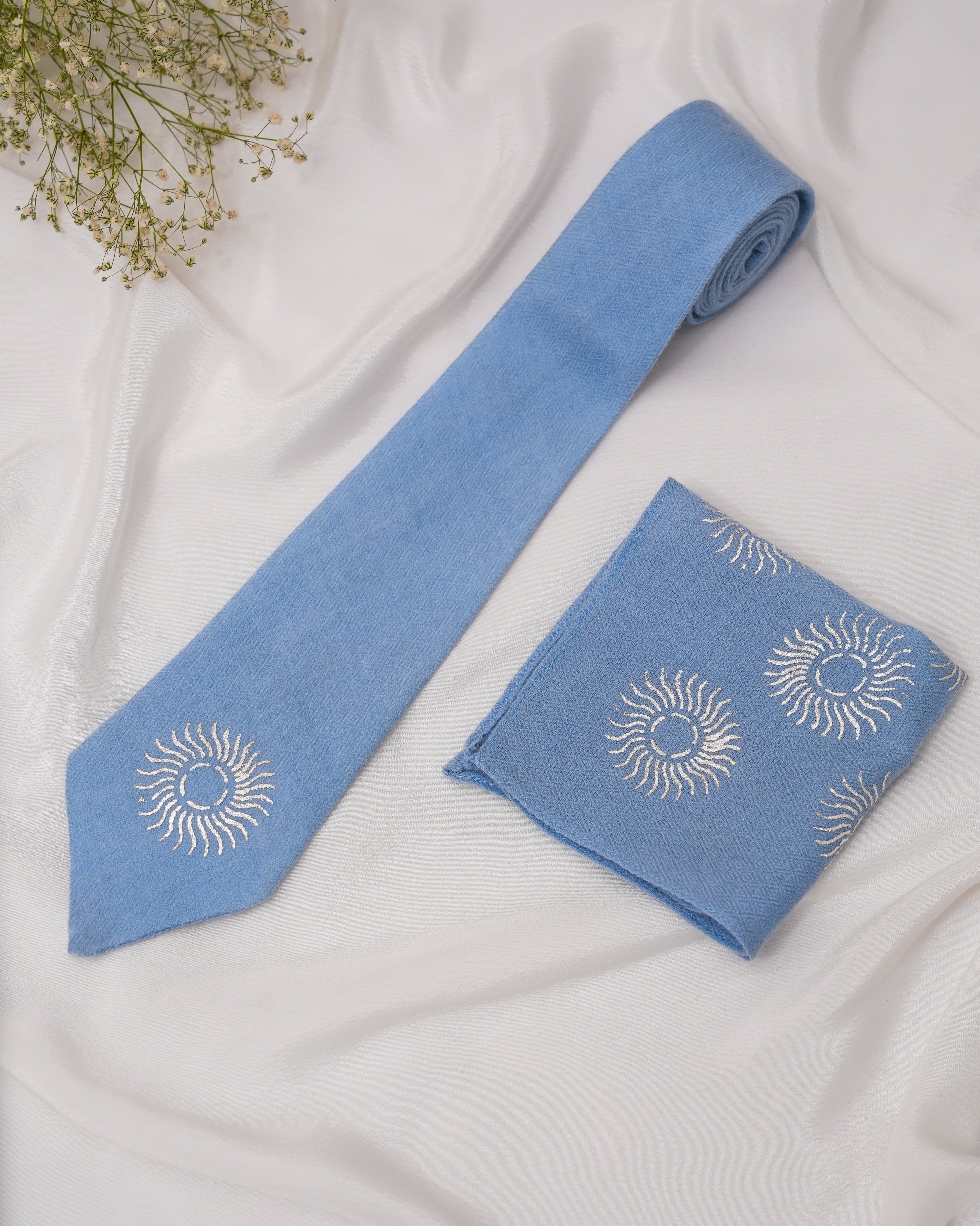 Pure Pashmina Sky Blue Tie & Pocket Square