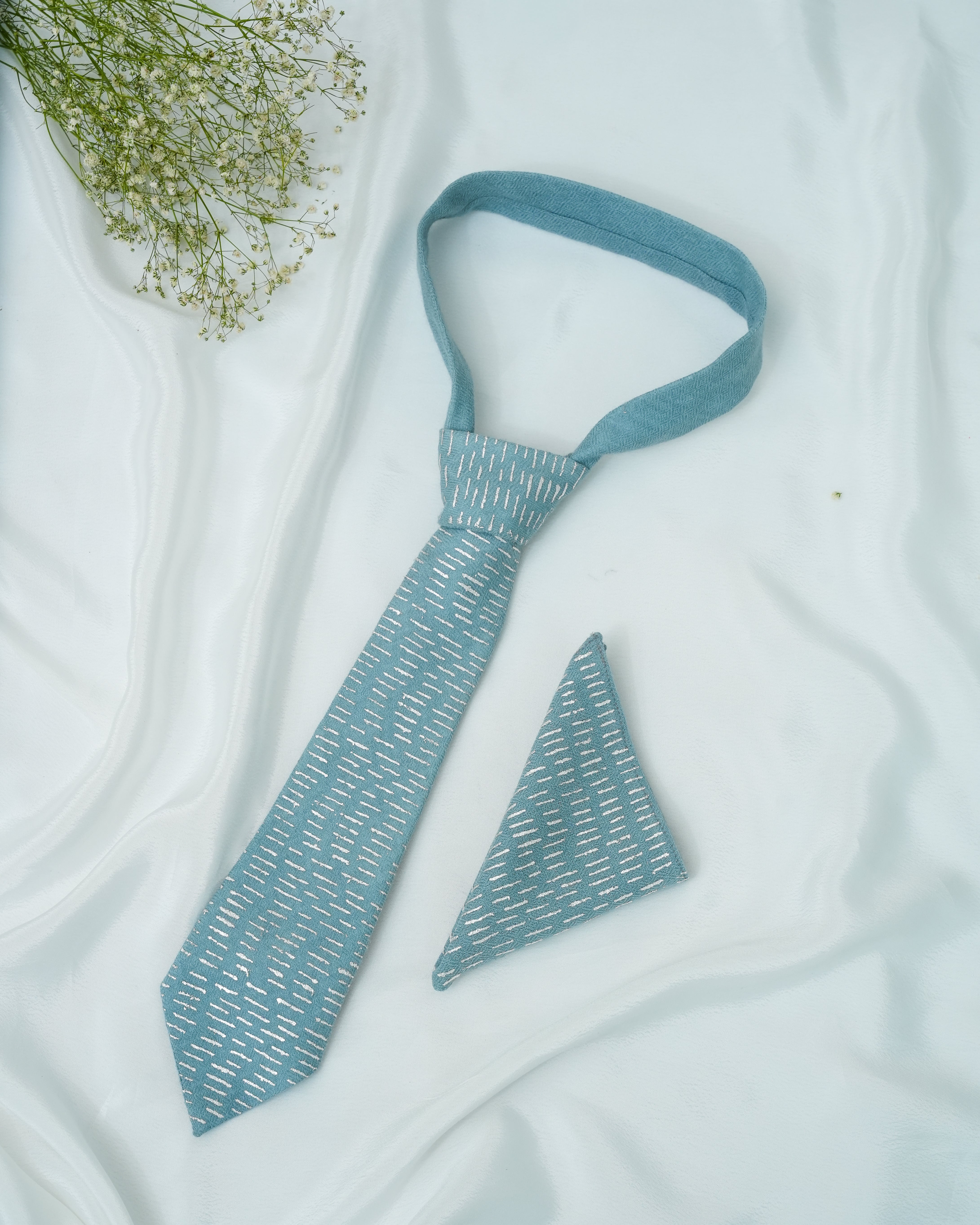 Pure Pashmina Ice Blue Tie & Pocket Square
