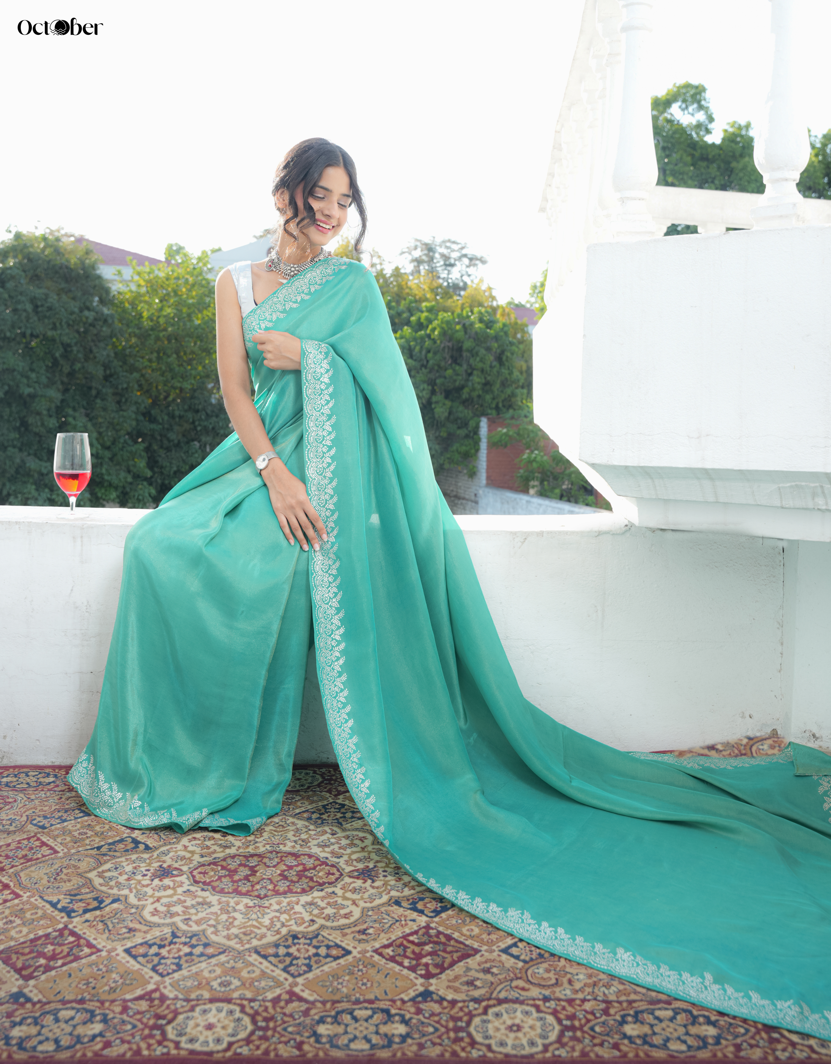 Soft Aqua Real Silver Saree in Tissue Silk