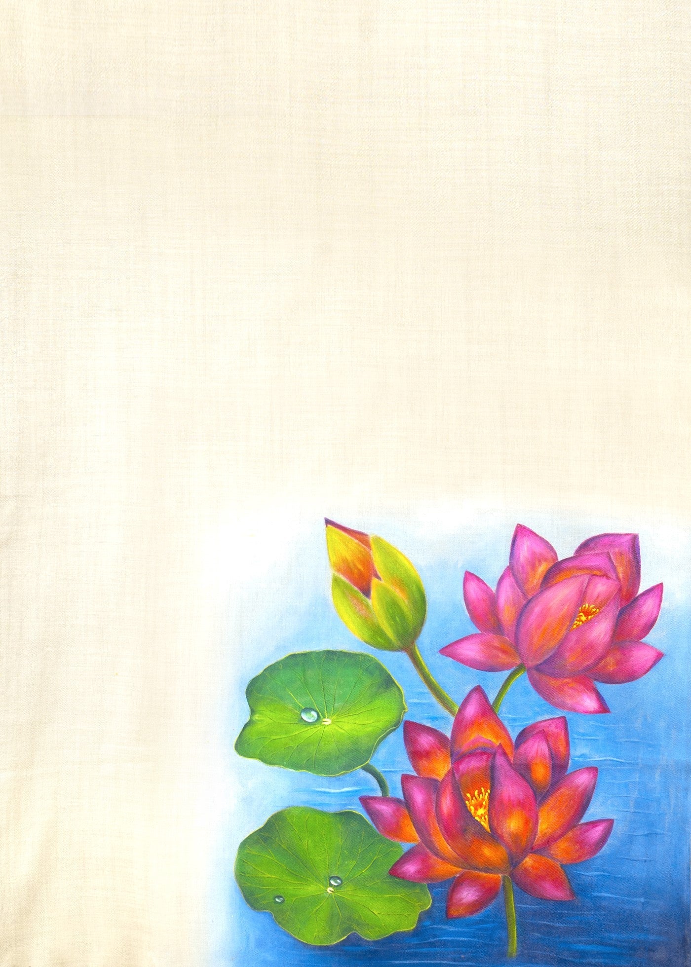 White Fine Wool Scarf - Blooming Lotus