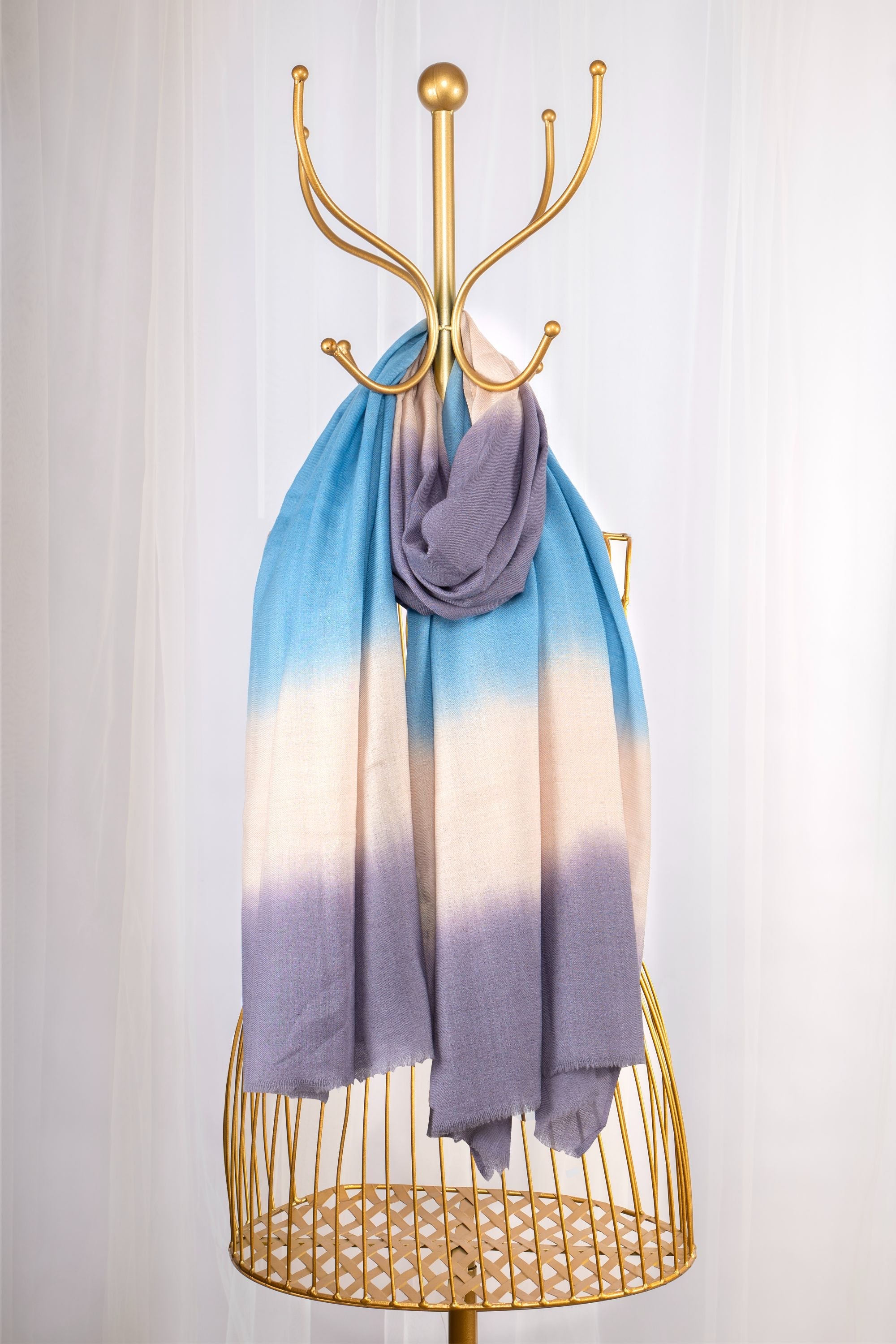 Blue & Lilac Pure Pashmina Scarf - Ombré - Sky