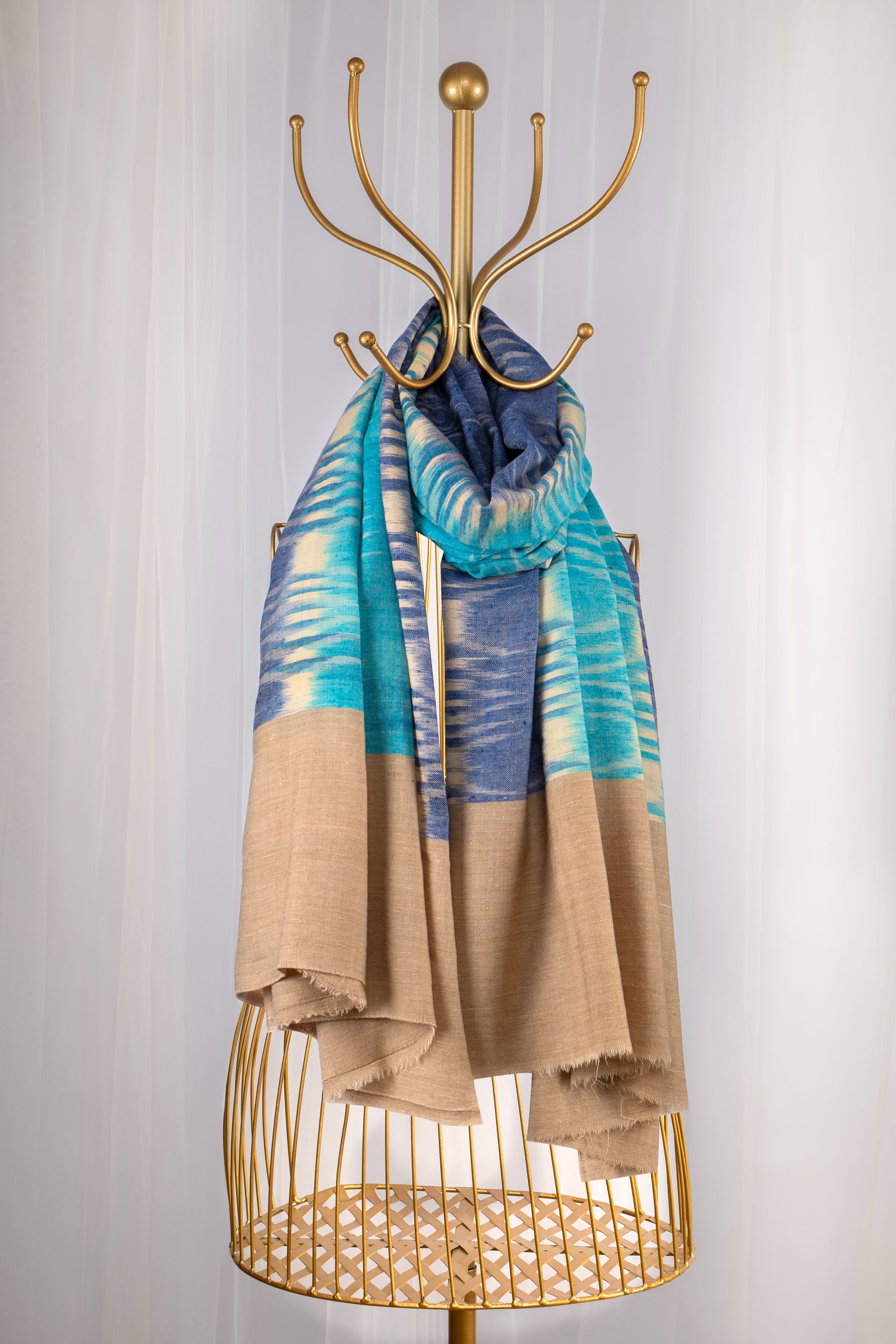 Blue Pure Pashmina Scarf - Ikat