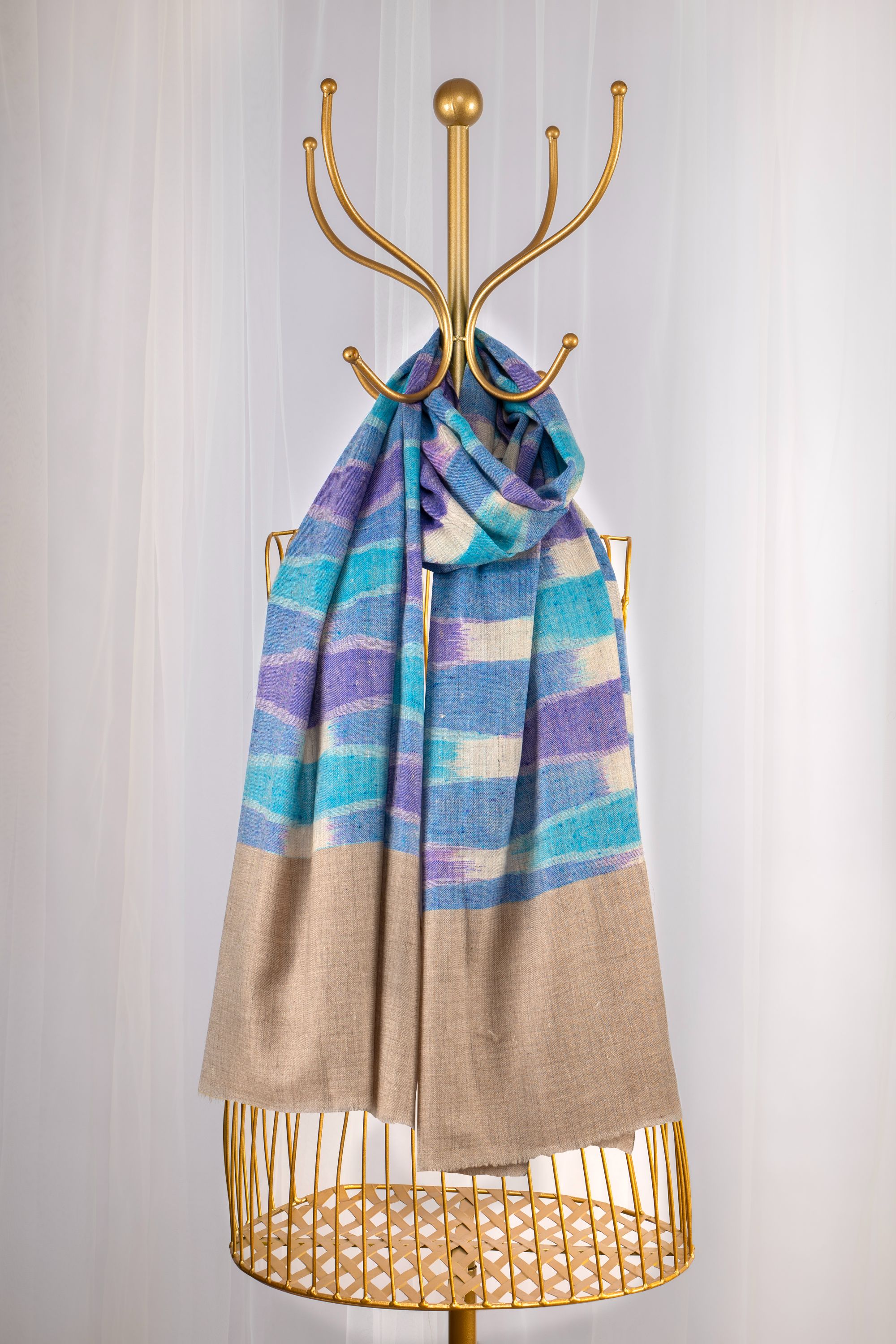Blue Diagonal Pure Pashmina Scarf - Ikat