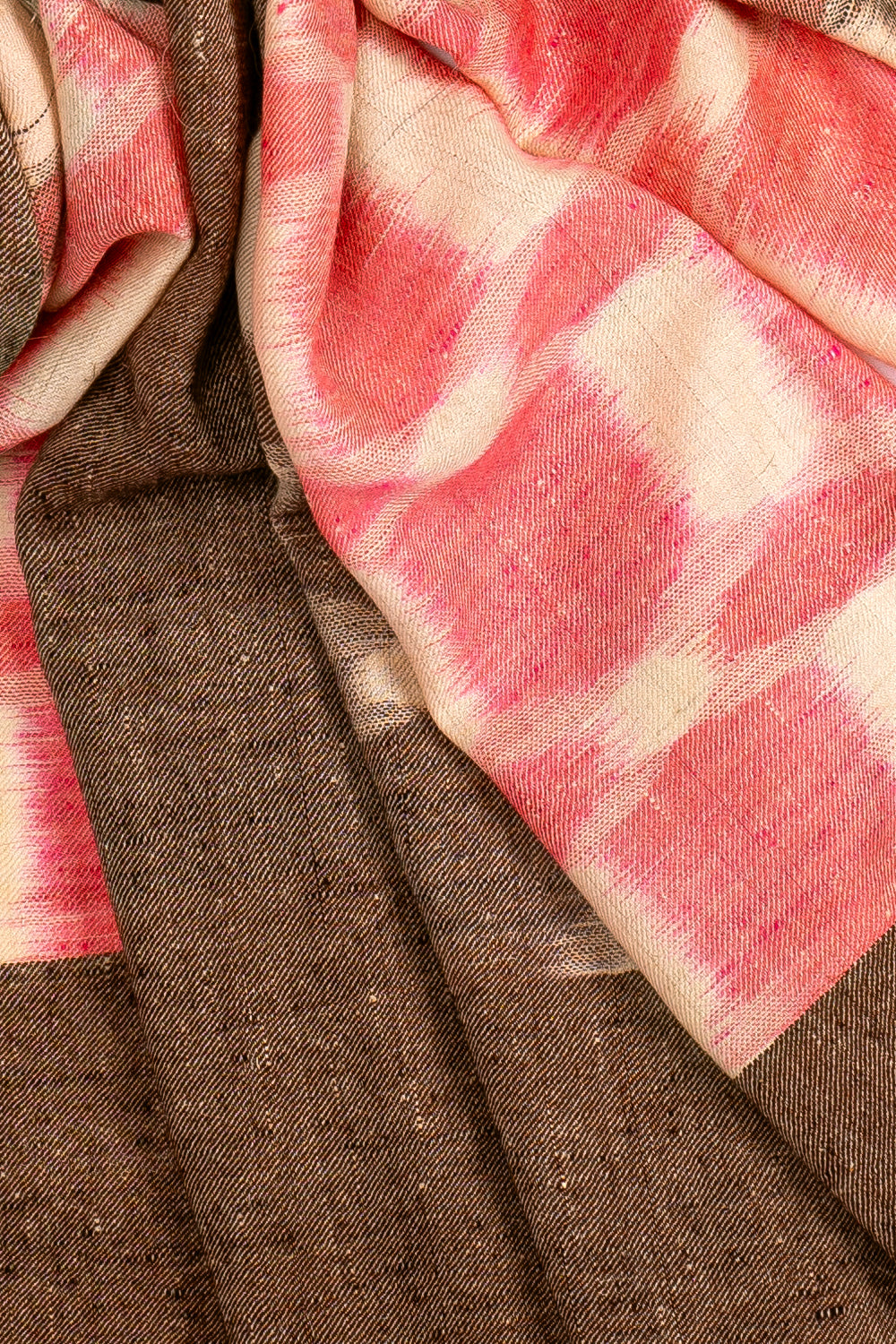 Red & Brown Pure Pashmina Scarf - Ikat