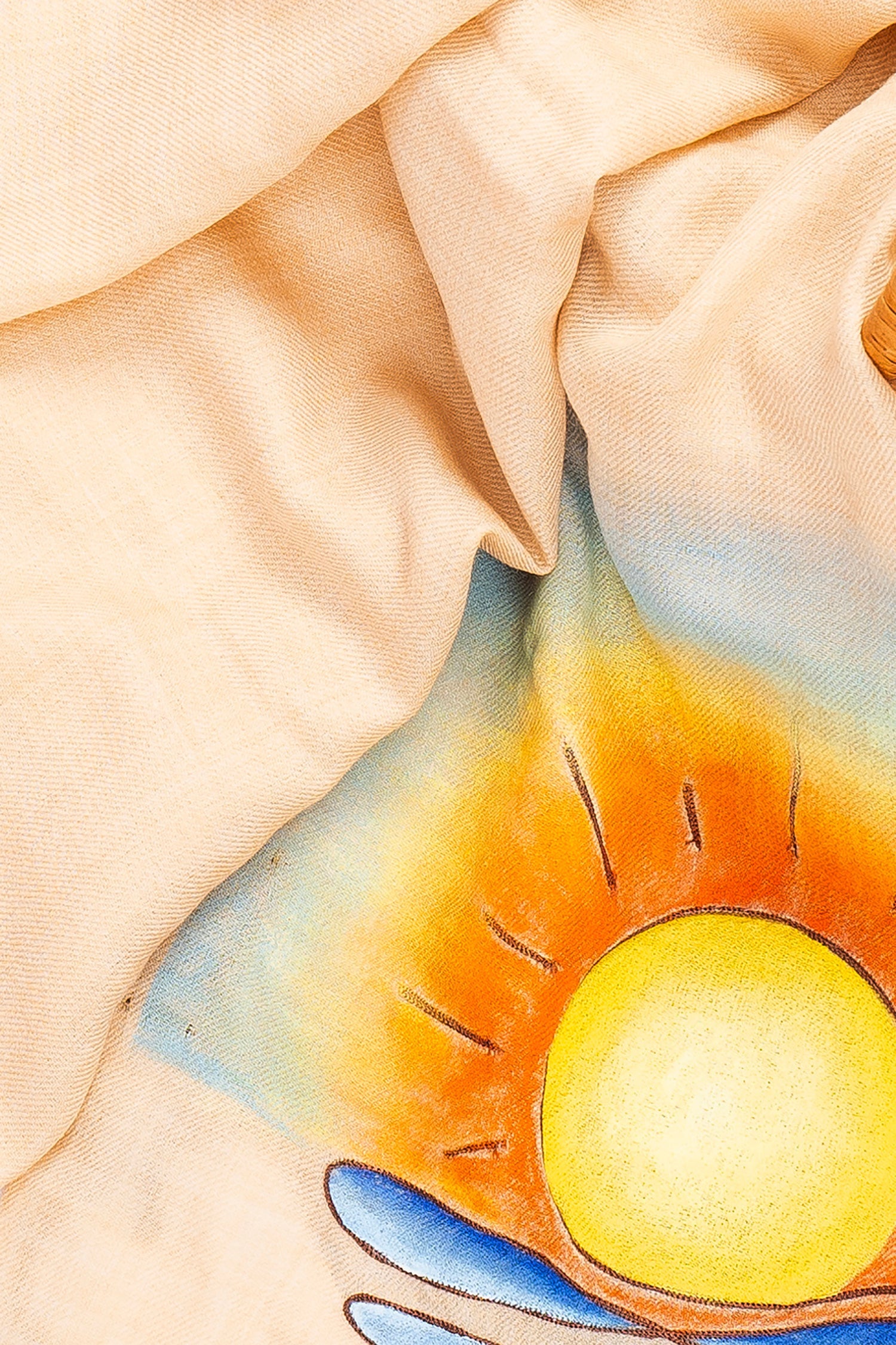 Beige Pure Pashmina Hand-Painted Scarf - Sunset Somewhere