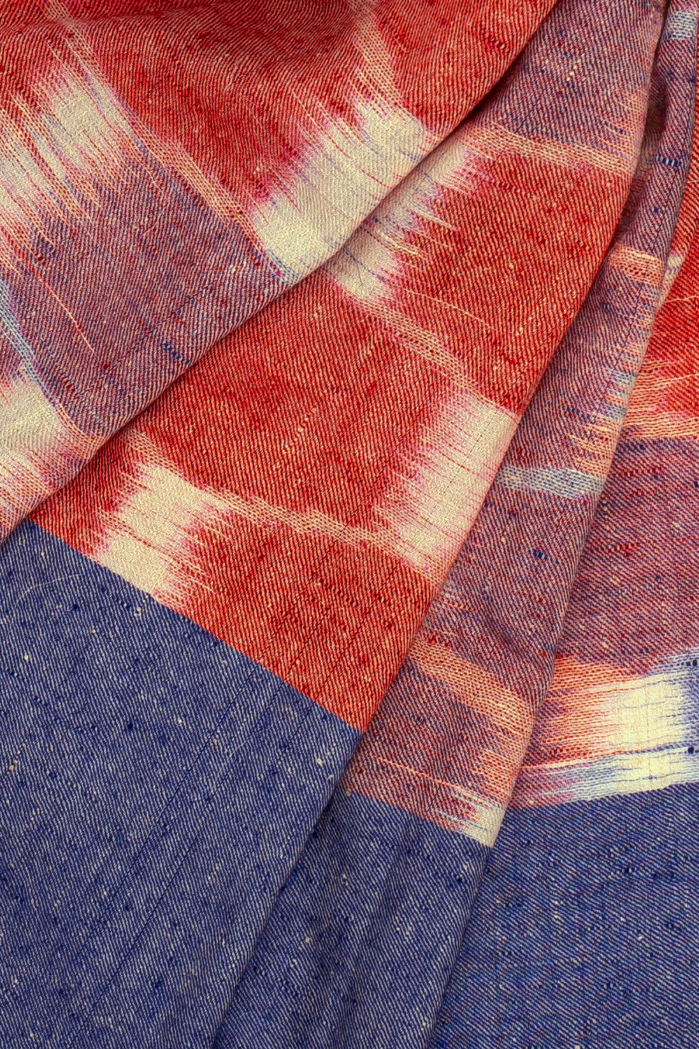 Red & Navy Blue Pure Pashmina Scarf - Ikat