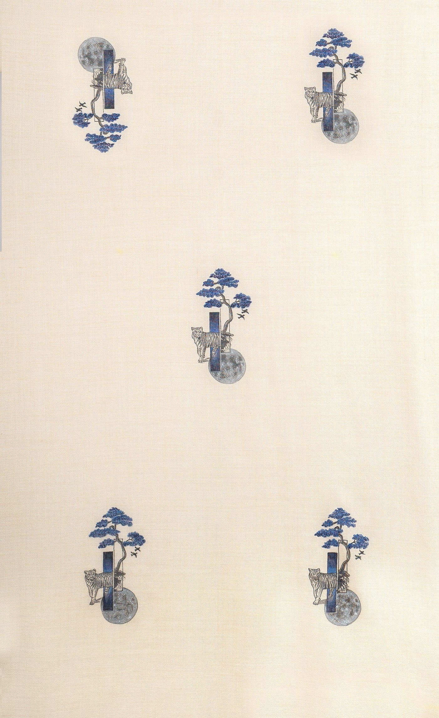 Beige Pure Pashmina Hand-Painted Scarf - Tiger in Woods