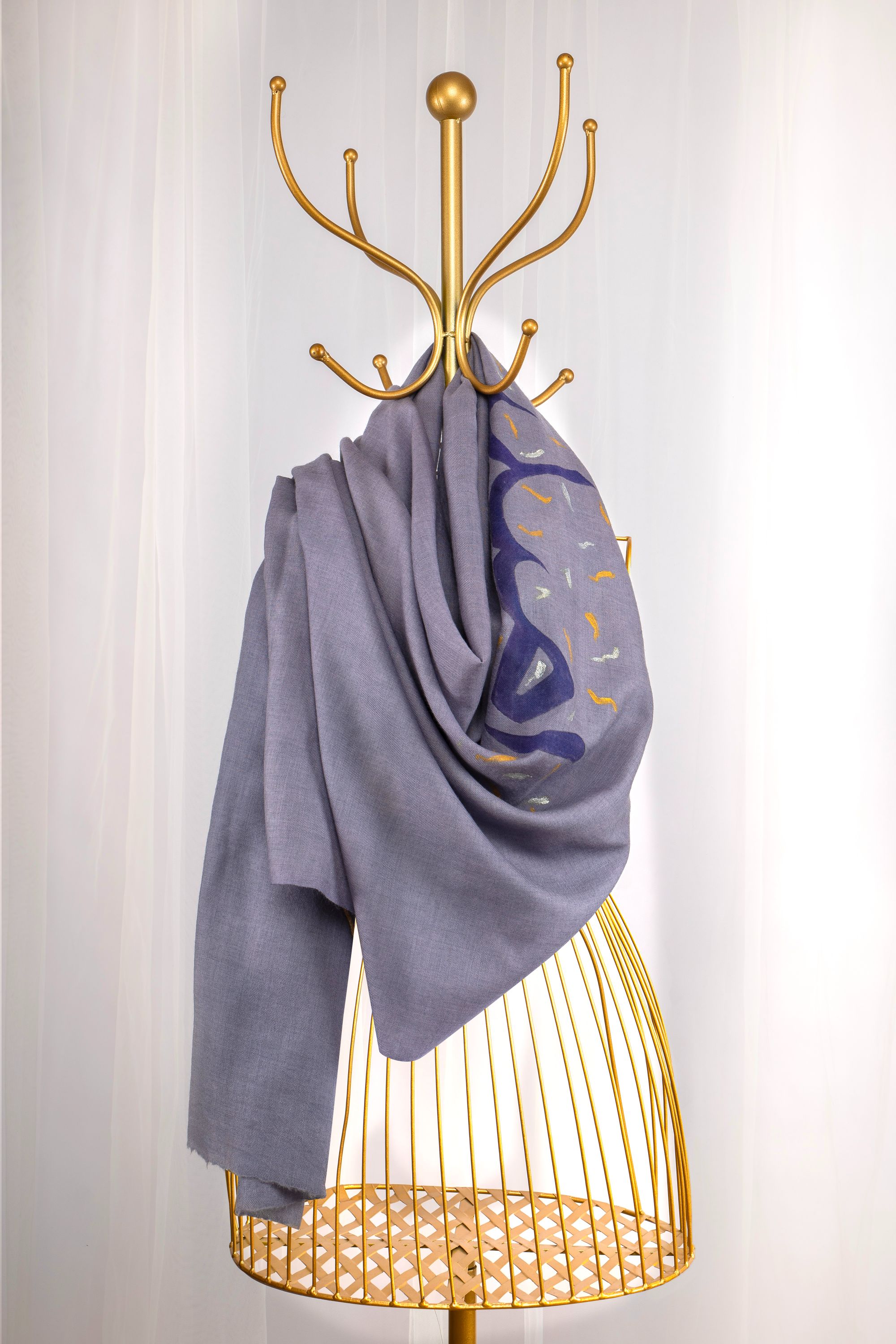 Grey Fine Wool Hand Painted Scarf - Umeed