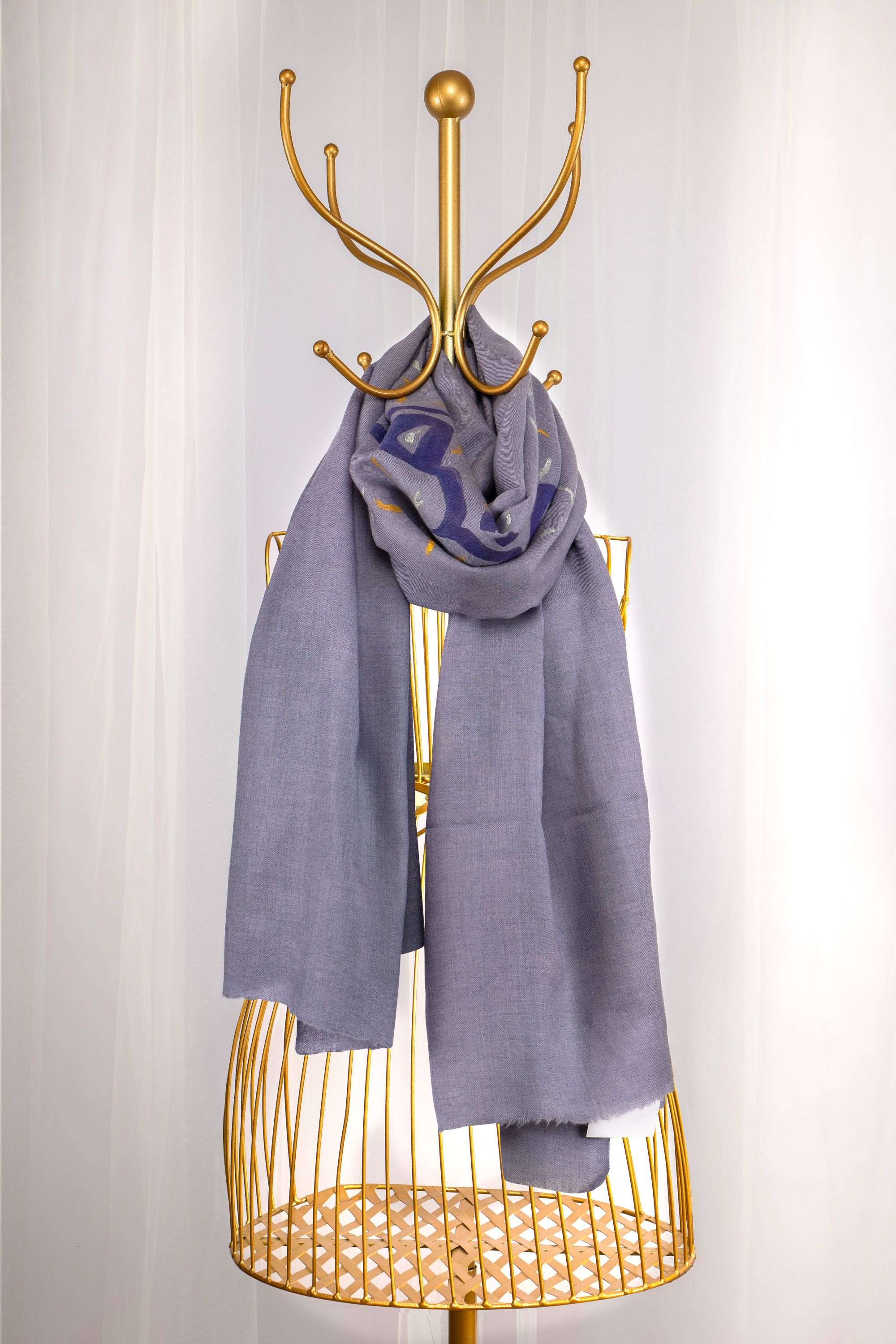 Grey Fine Wool Hand Painted Scarf - Umeed