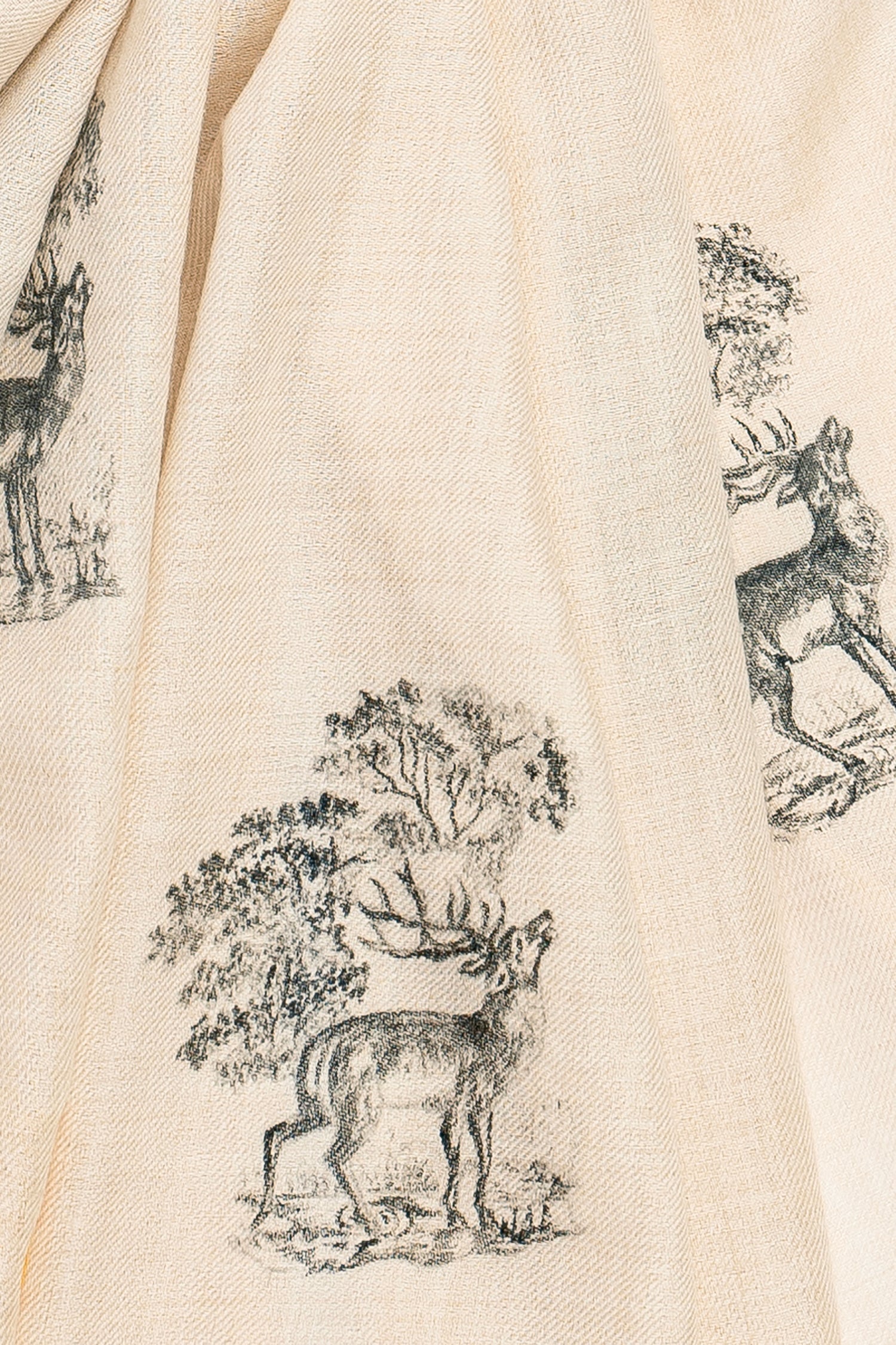 Beige Pure Pashmina Hand-Painted Scarf - Reining Rein Deer