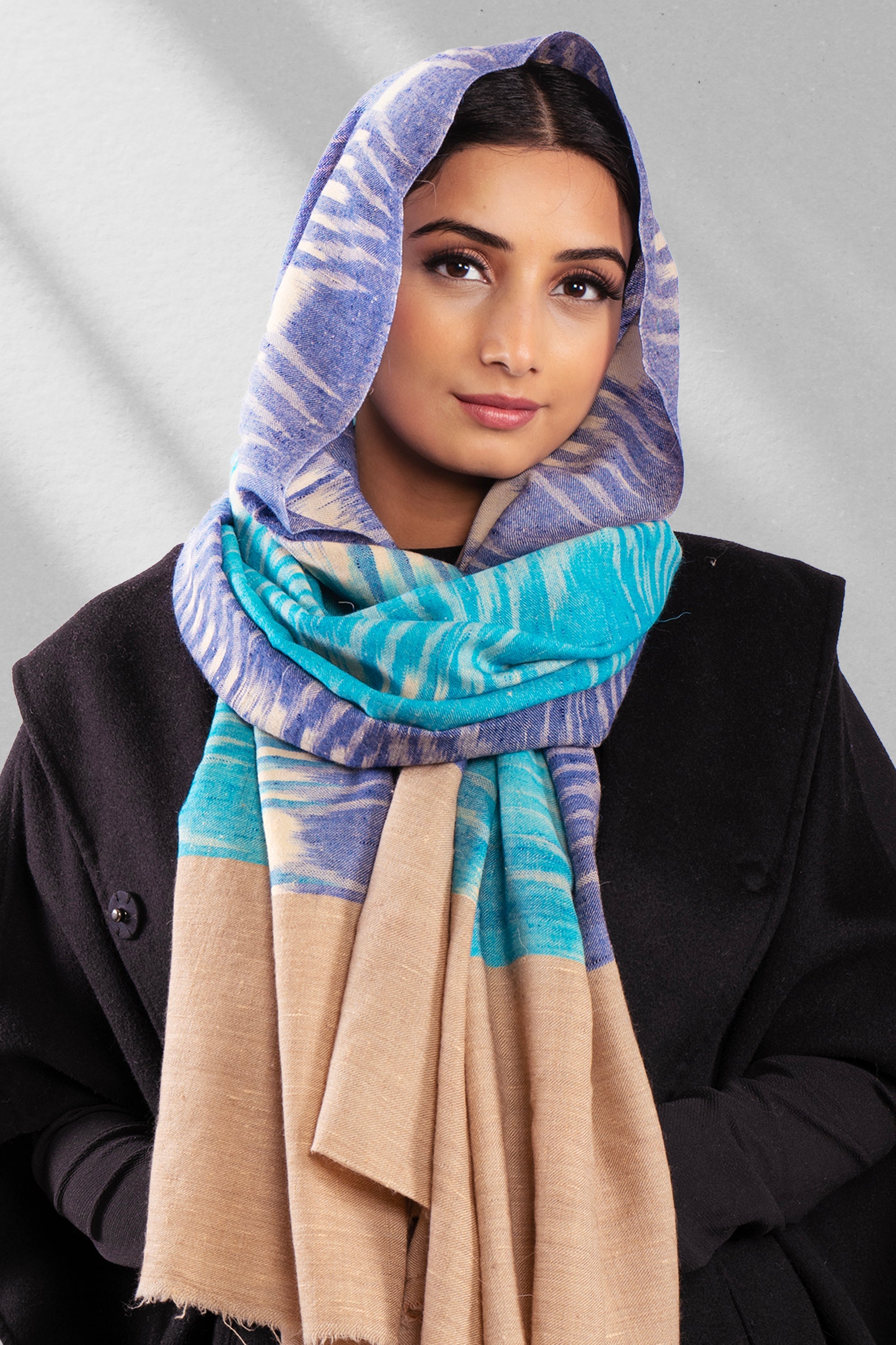 Blue Pure Pashmina Scarf - Ikat