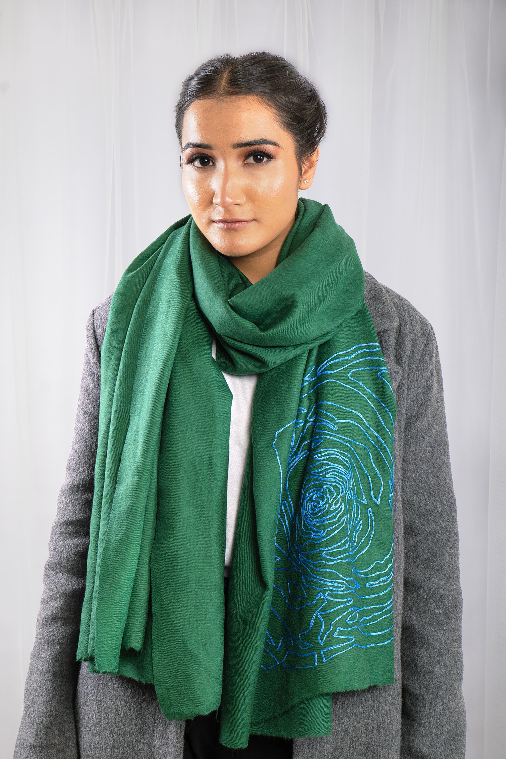 Green Pure Pashmina Embroidered Scarf - Have a Rosy Day