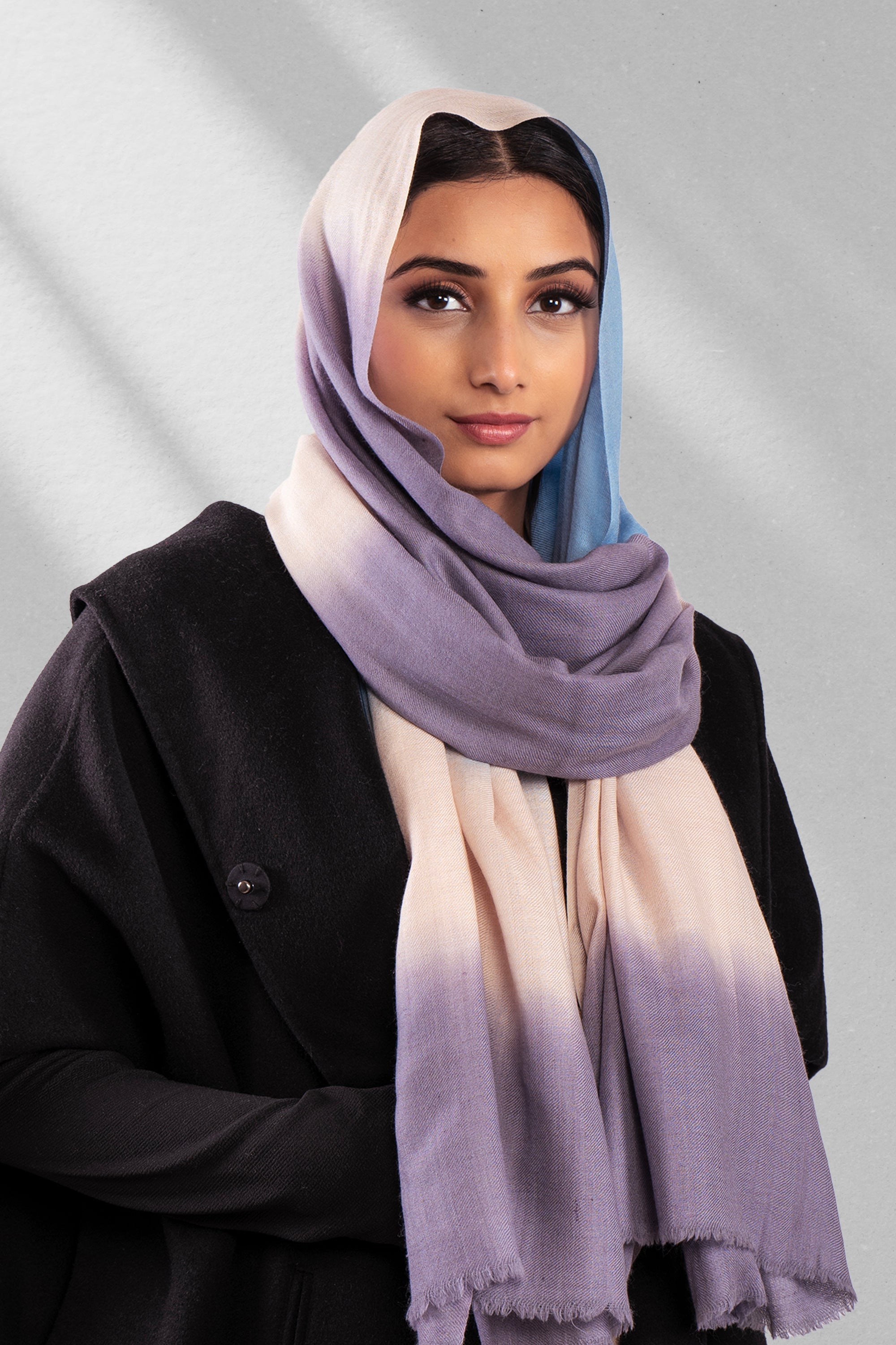 Blue & Lilac Pure Pashmina Scarf - Ombré - Sky