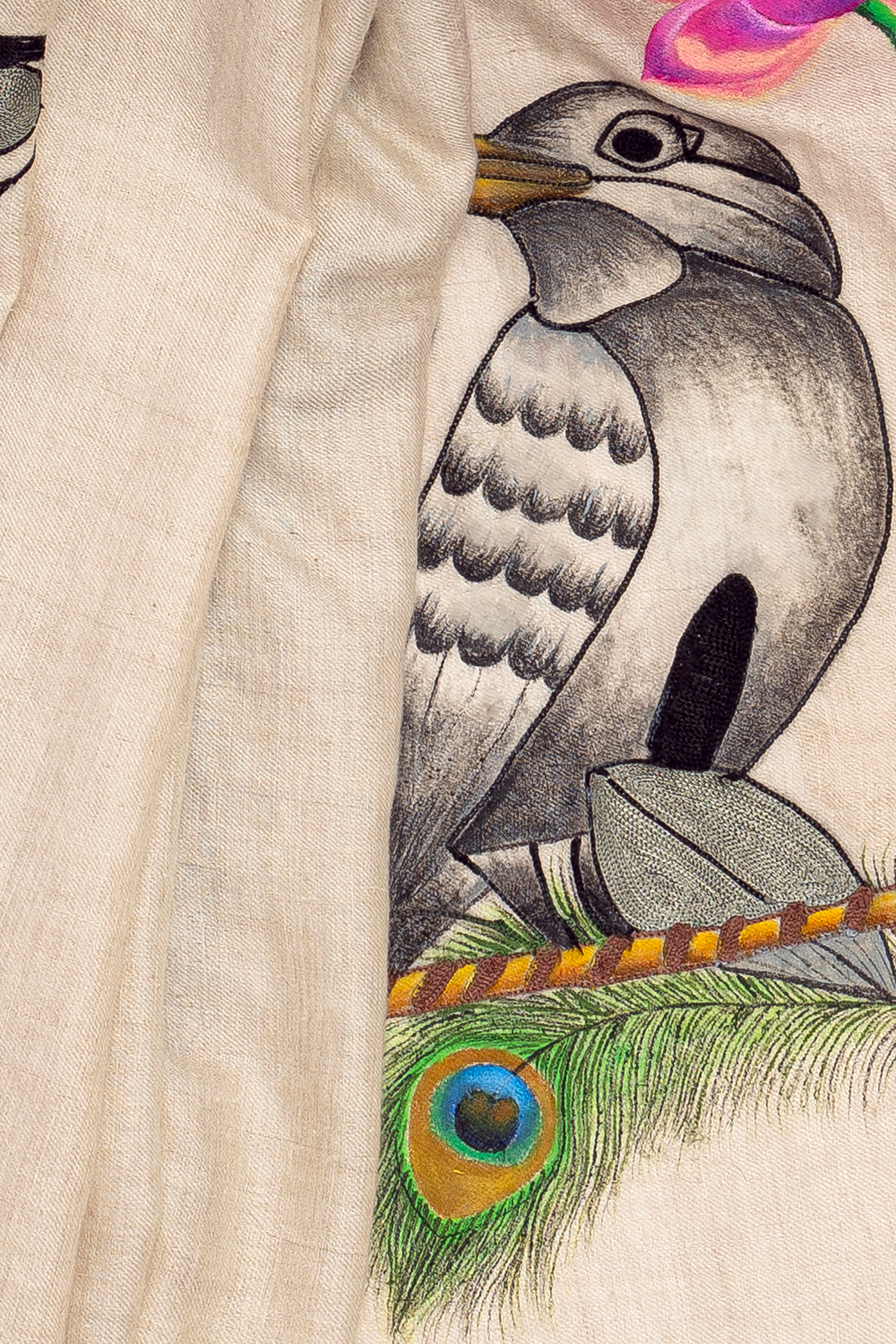 Beige Pure Pashmina Hand-Painted Scarf - The Family Tree