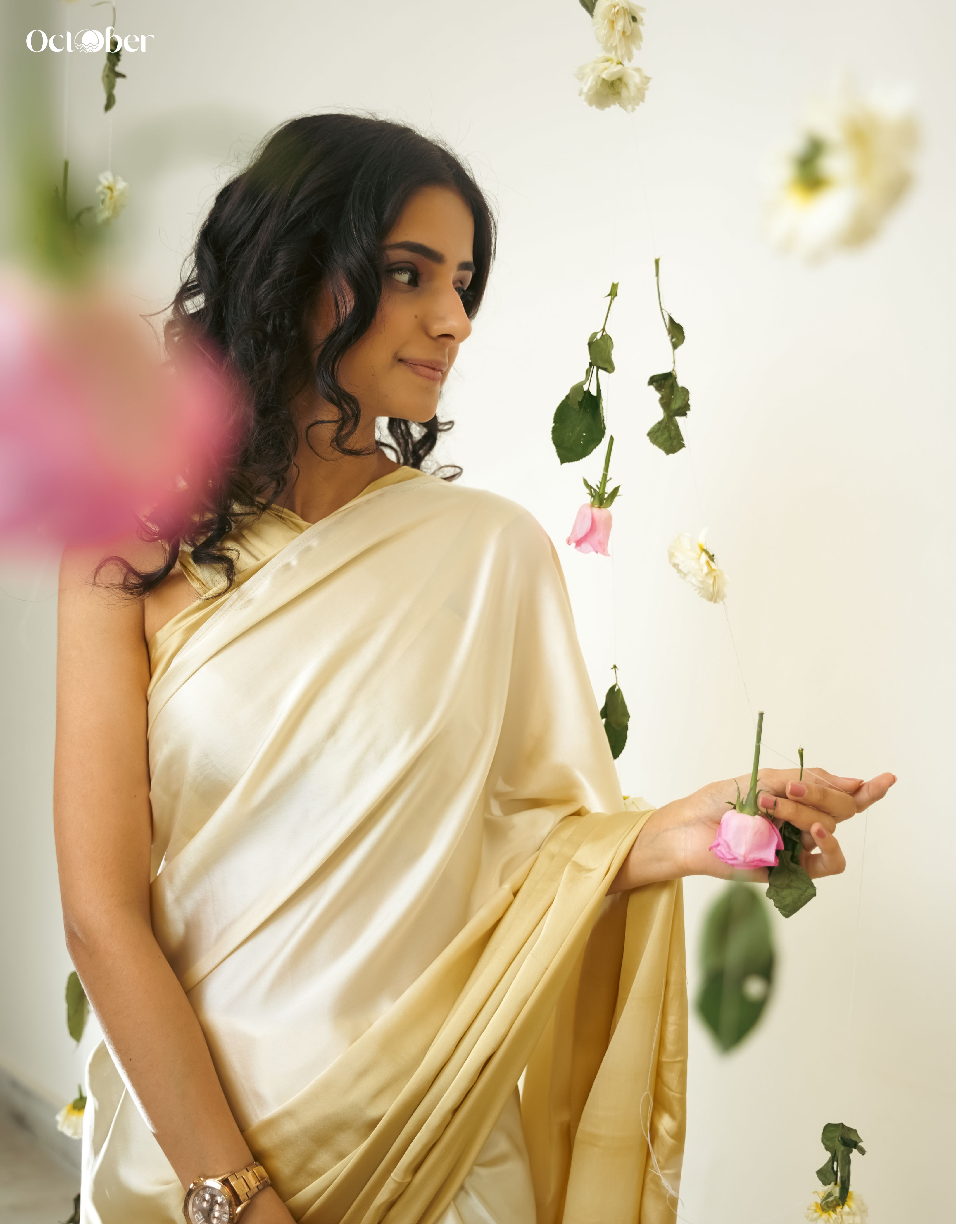 Champagne Fizz Organic Satin Saree