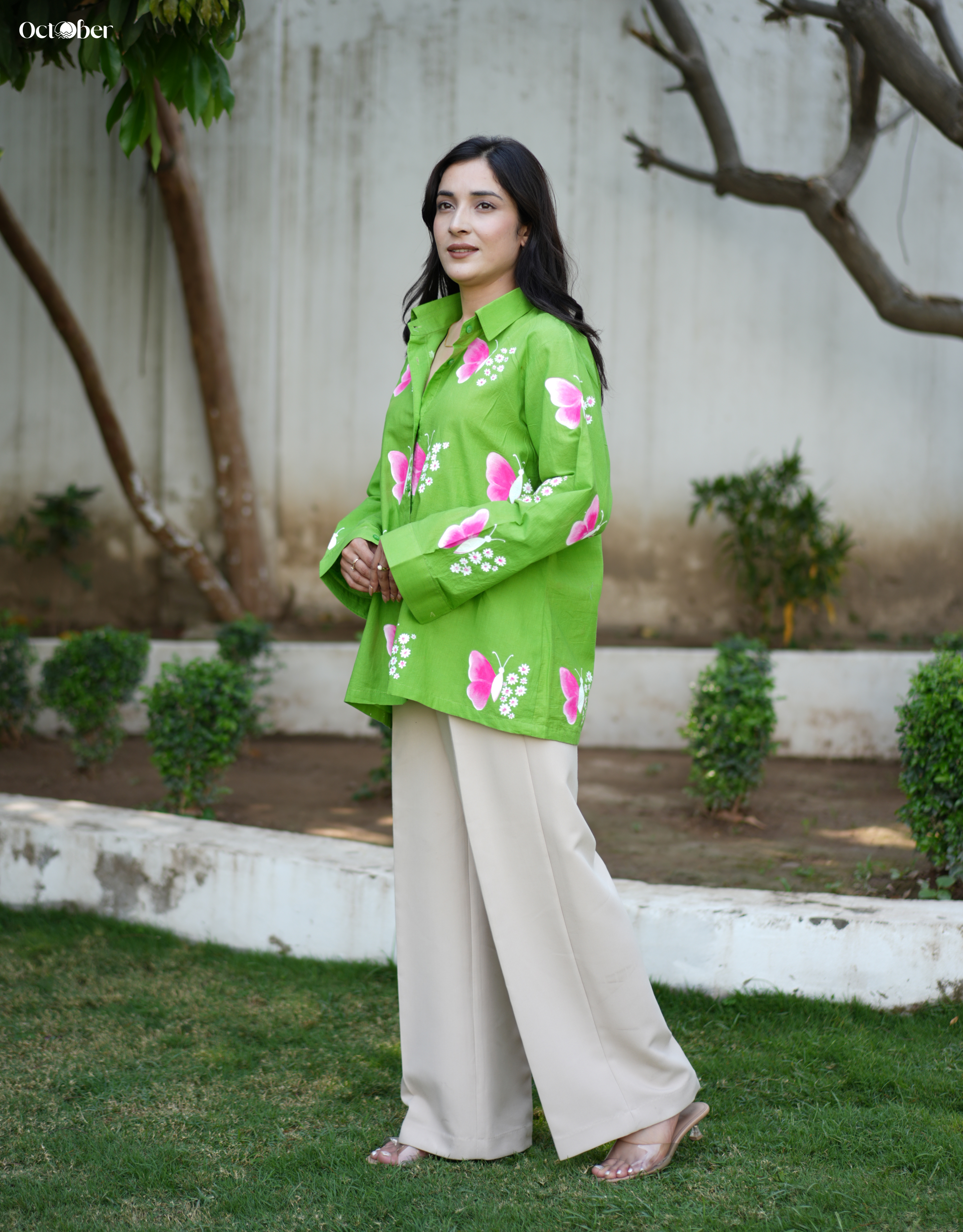 Butterfly Garden Handpainted Cotton Shirt