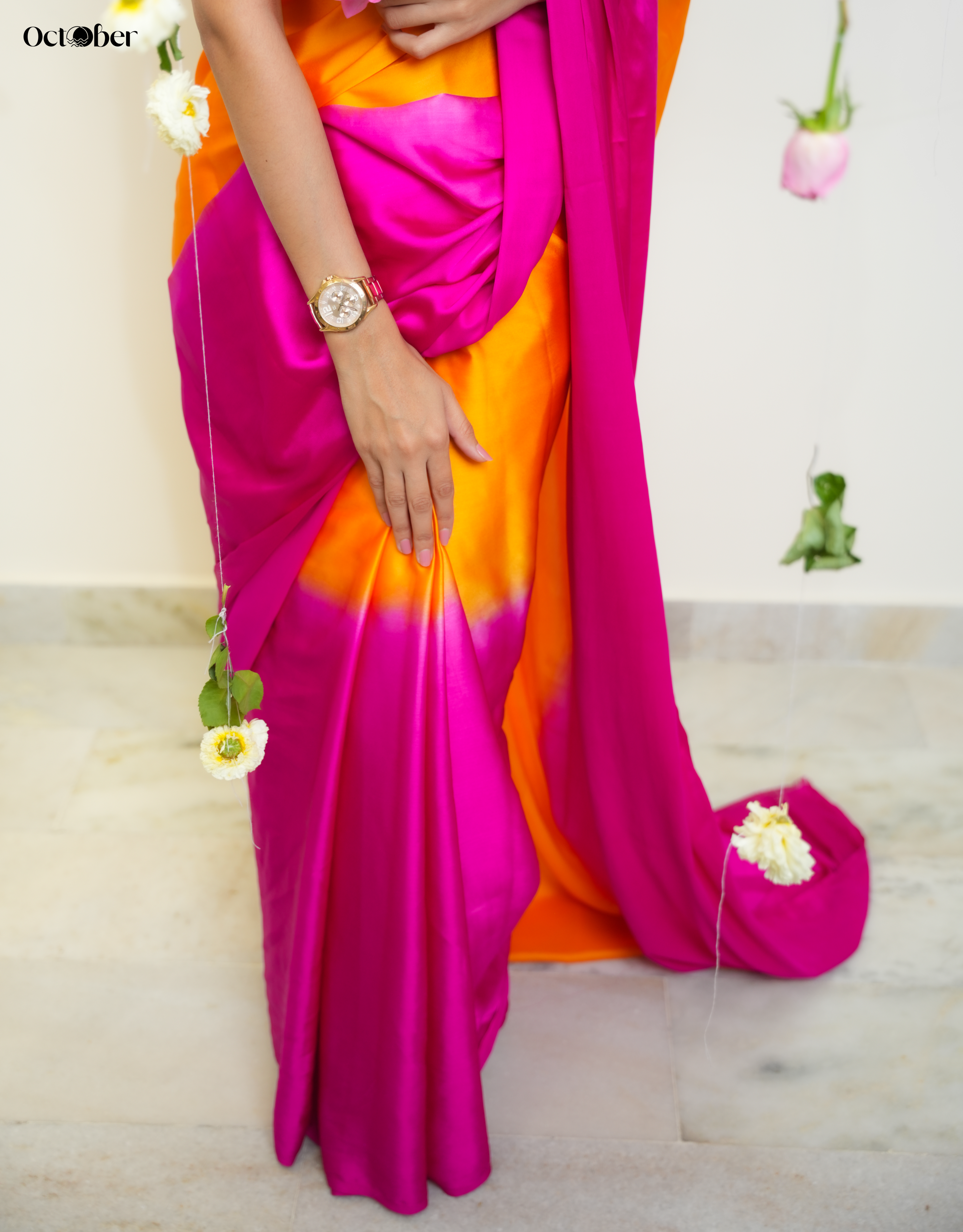 Magenta Mimosa Organic Satin Saree