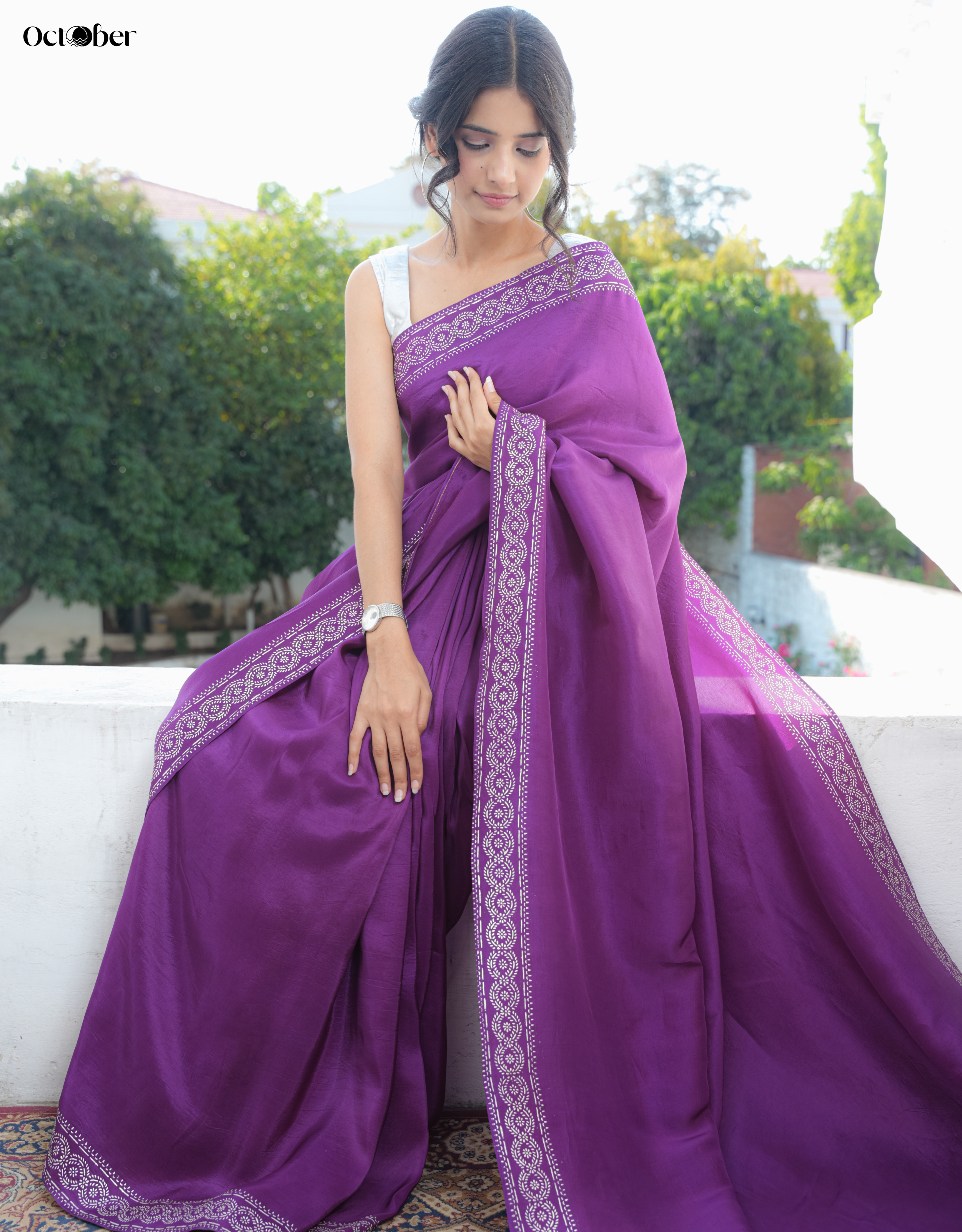 Dark Plum Real Silver Saree in Silk