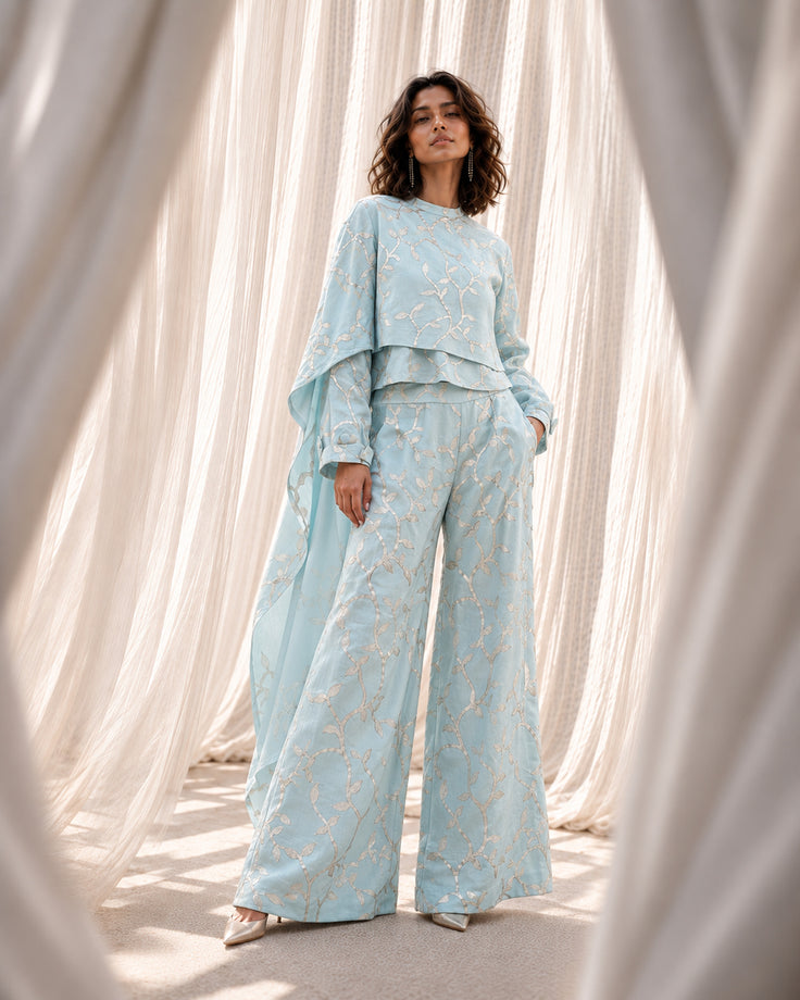 Morning Mist Ice Blue Chanderi Silk Set