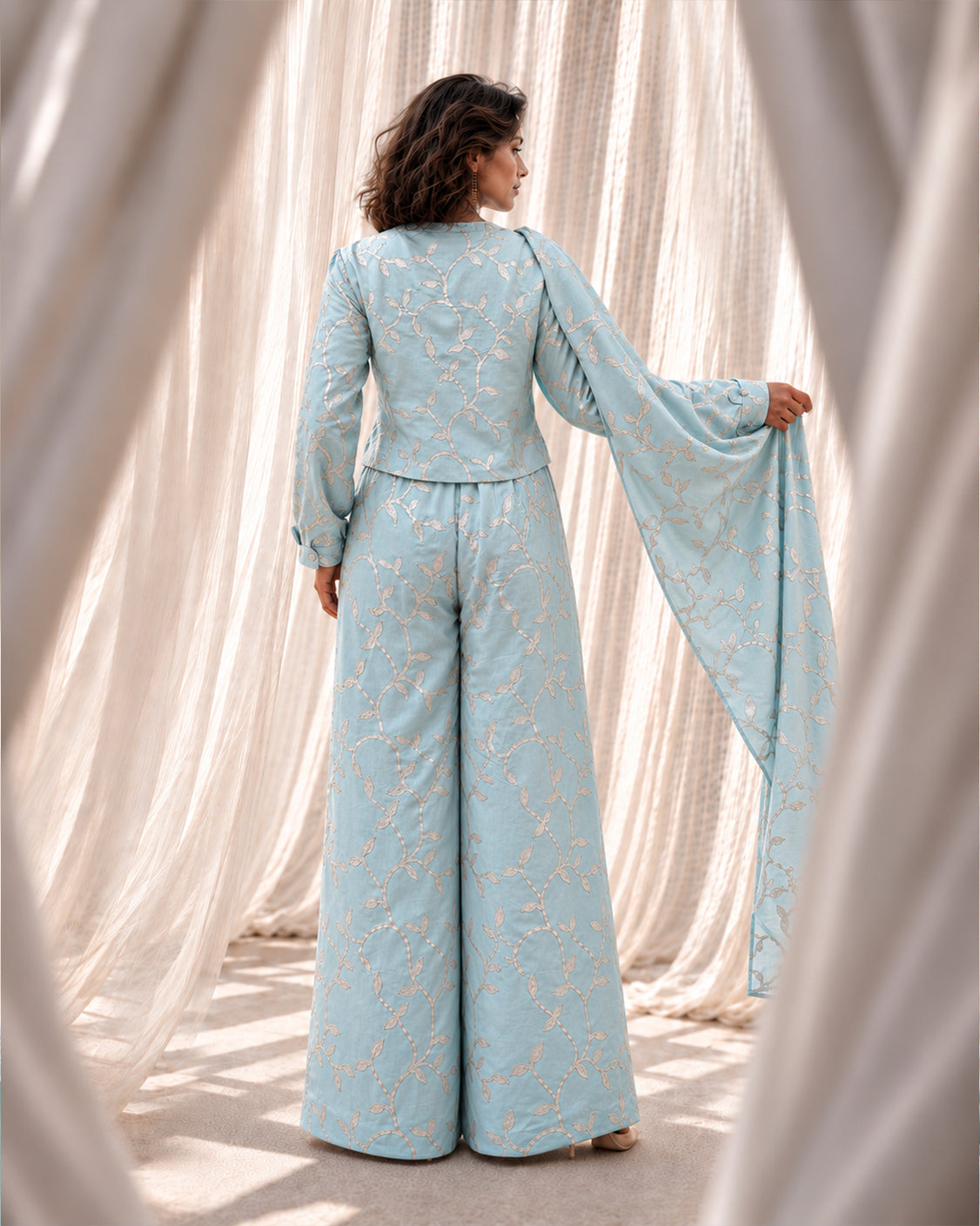 Morning Mist Ice Blue Chanderi Silk Set