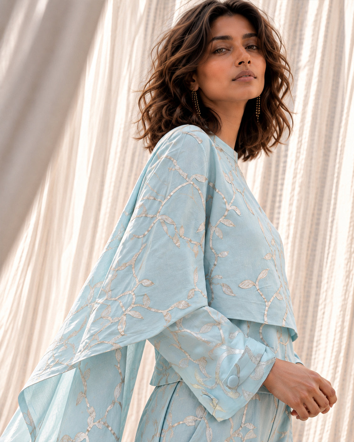 Morning Mist Ice Blue Chanderi Silk Set