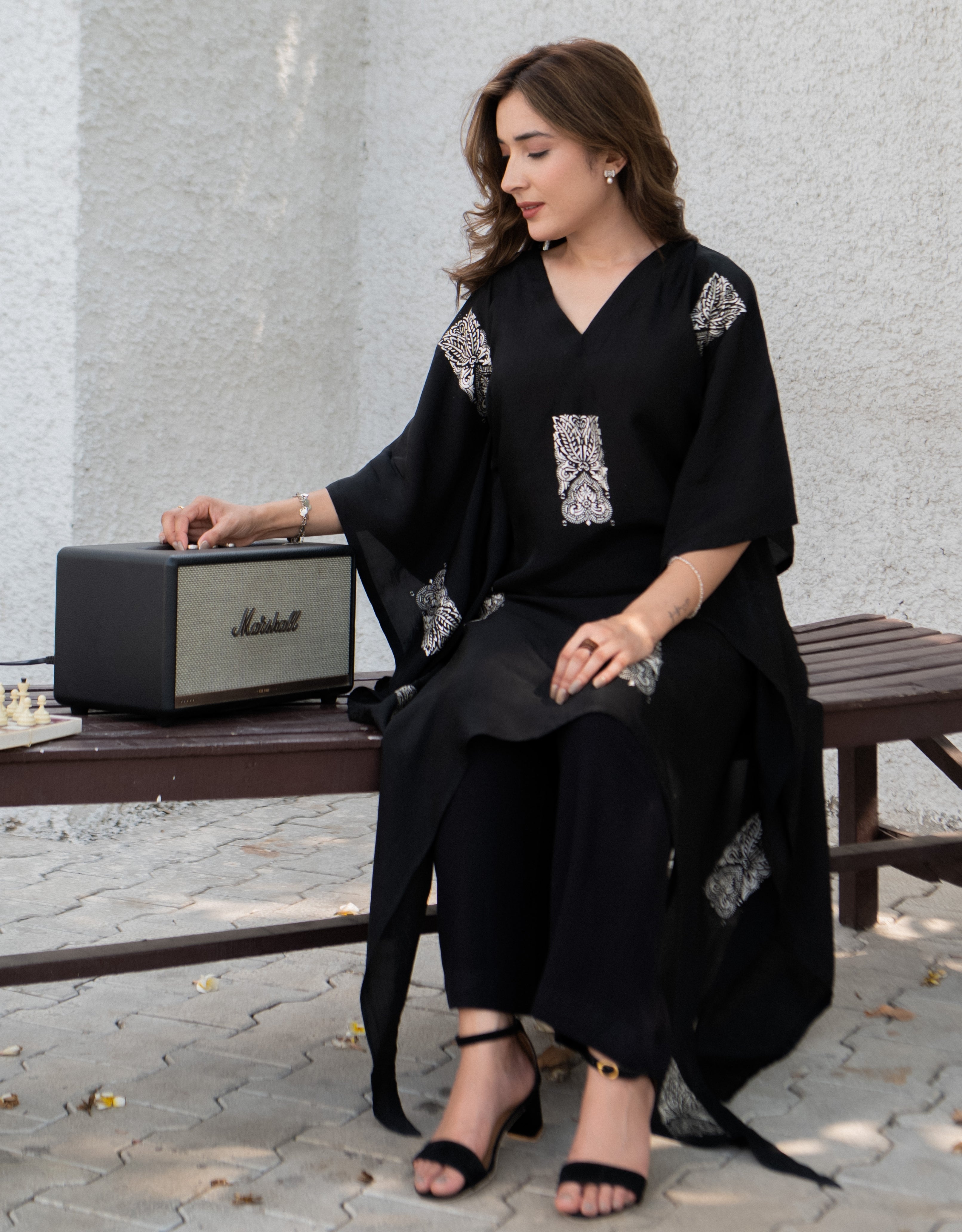 Twilight Bloom Real Silver Silk Kaftan