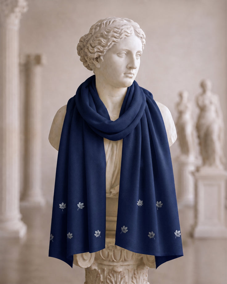 Blue Cotton Pashmina Chinar Patta Scarf