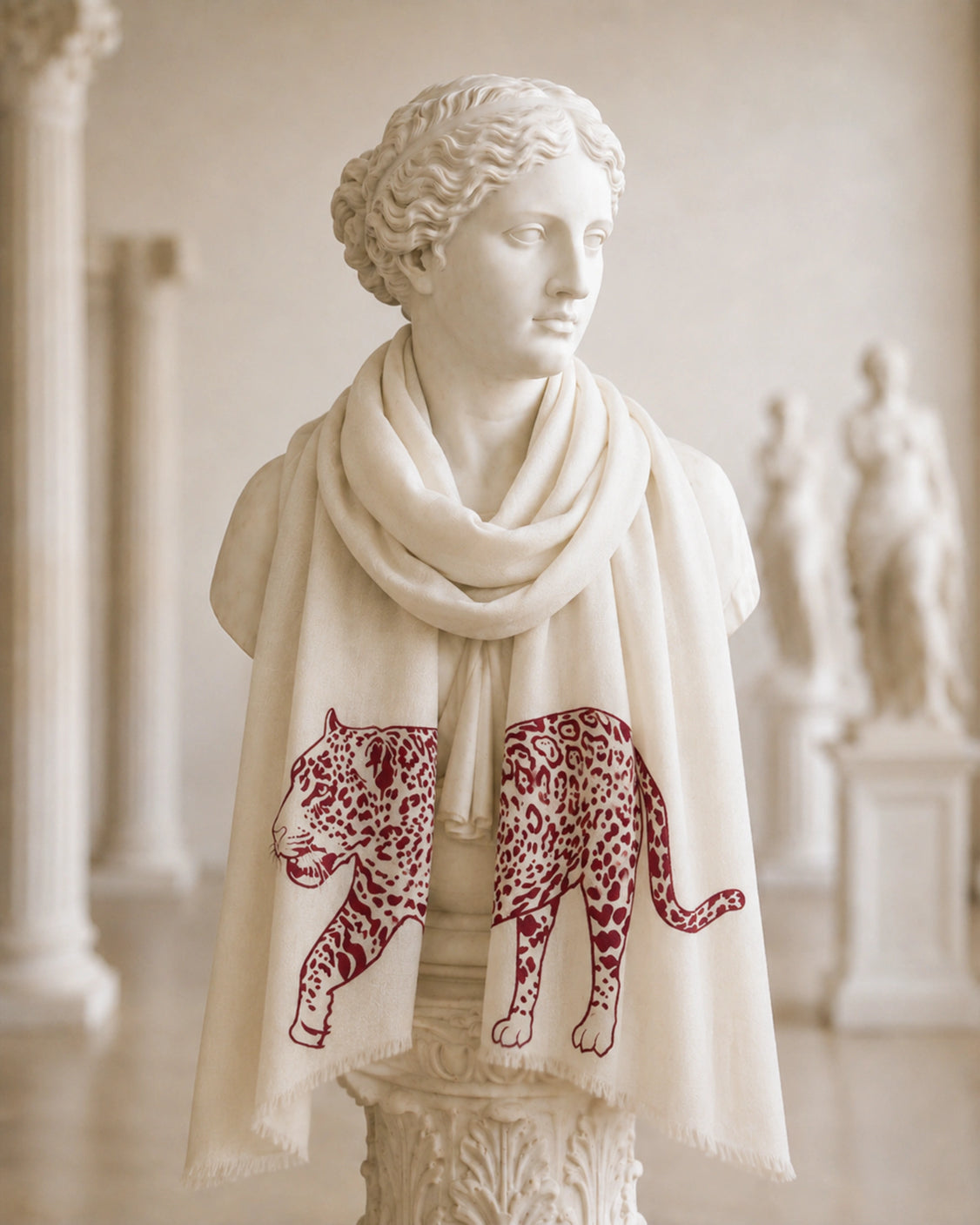 White Fine Wool Scarf - Cheetah