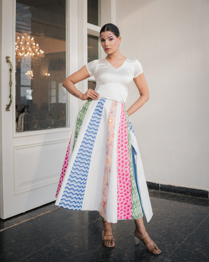 Multicolored Cloud Handpainted Reversible Cotton Skirt