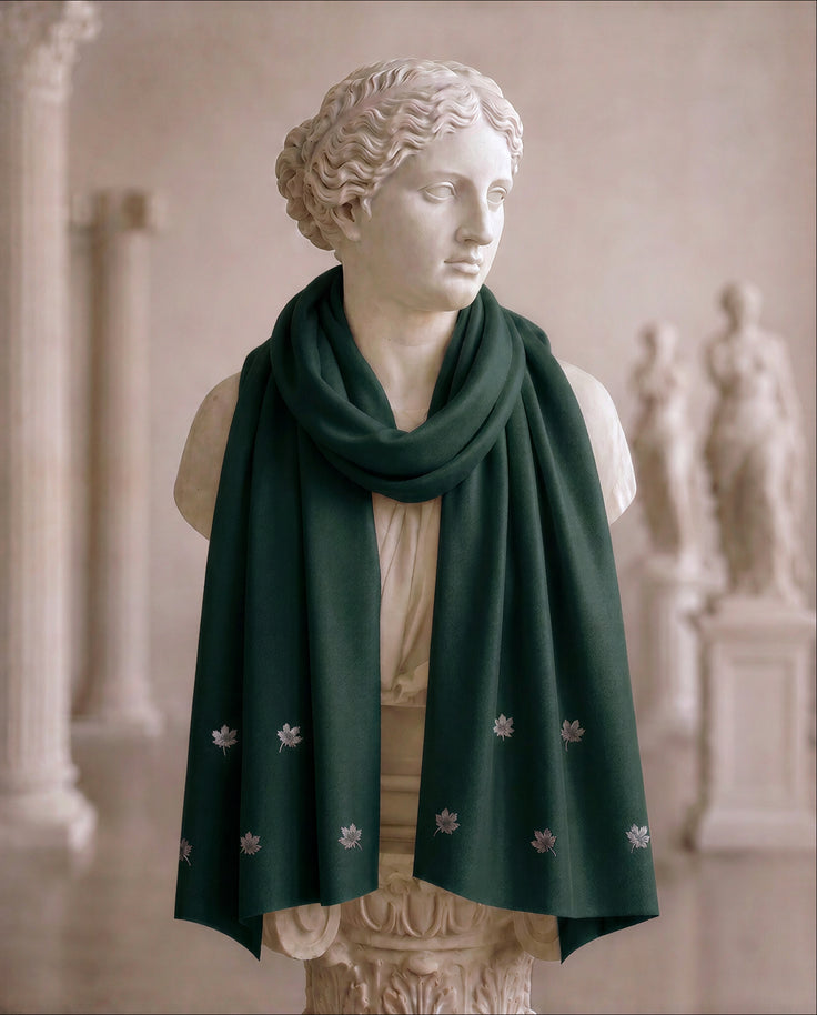 Green Cotton Pashmina Hand Painted Chinar Patta Scarf