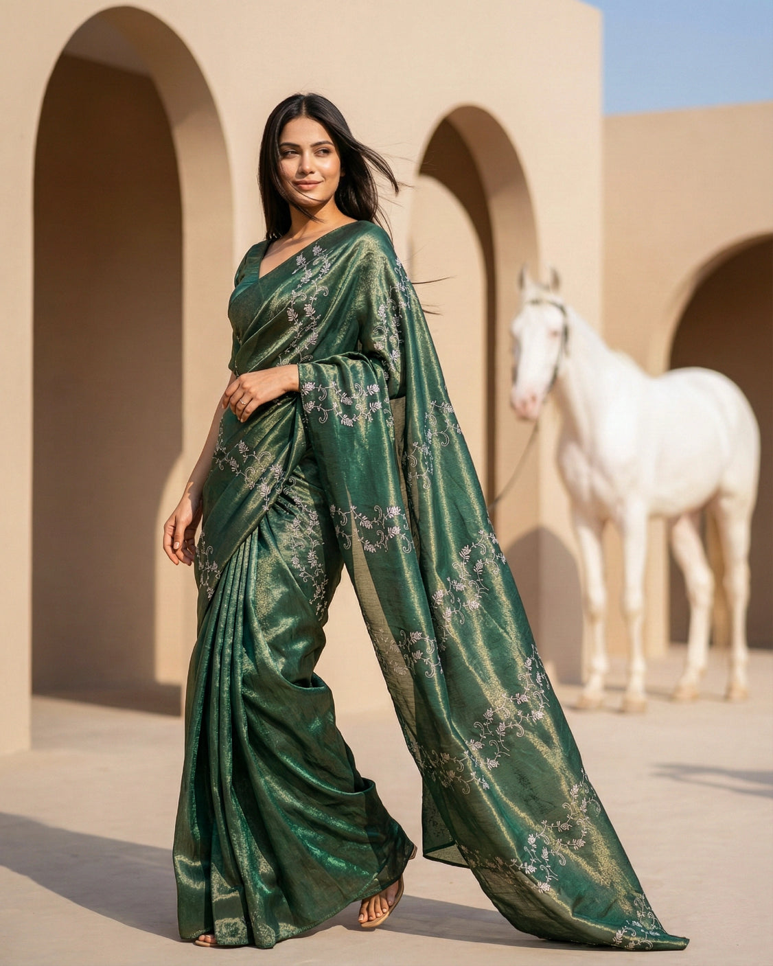 Squash Real Silver Saree in Tissue Silk