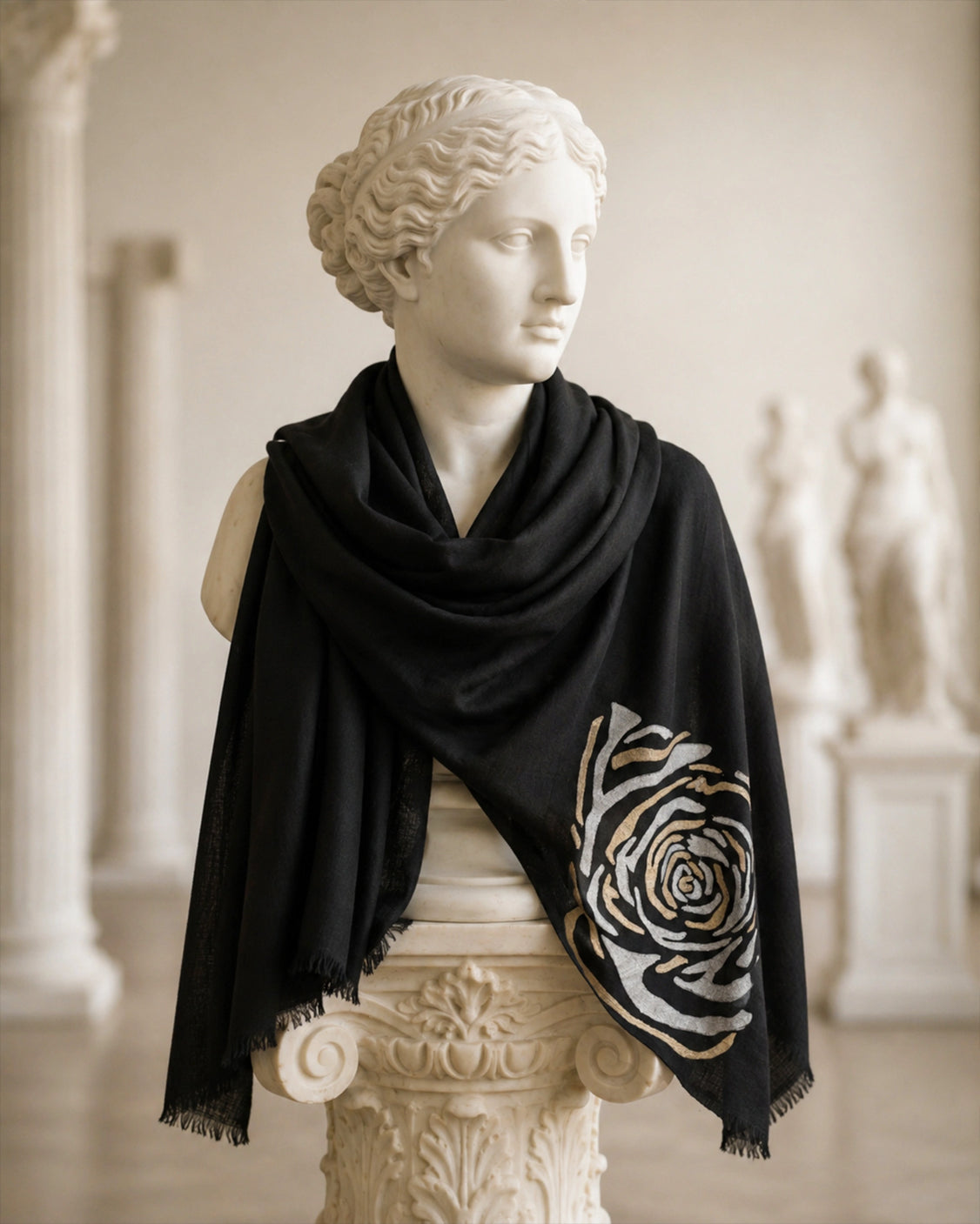 Black Pure Pashmina Embroidered Scarf - Have a Rosy Day