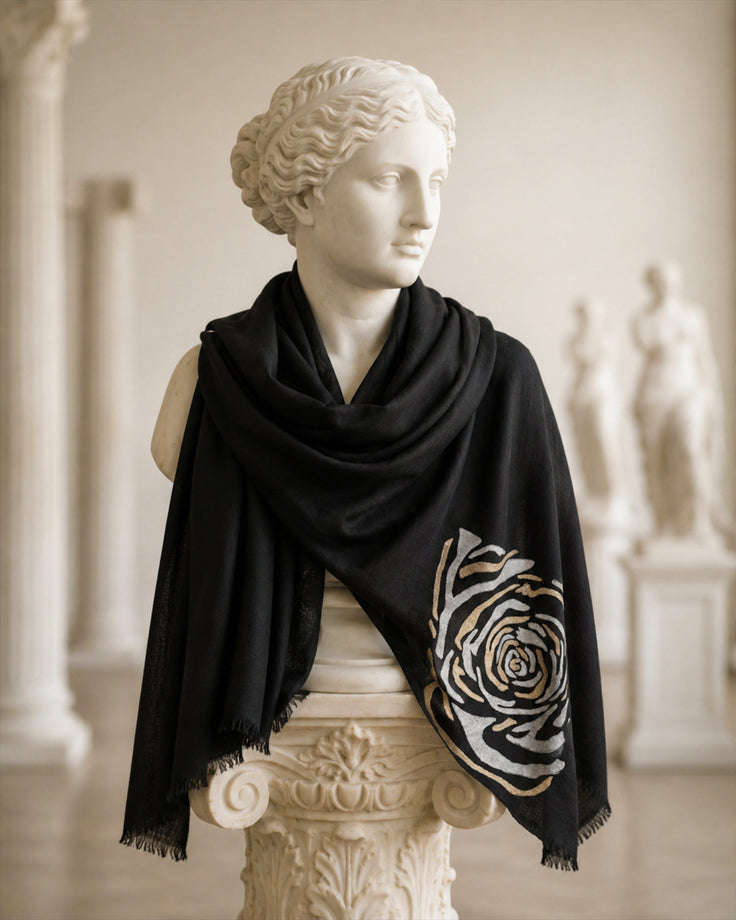 Black Pure Pashmina Embroidered Scarf - Have a Rosy Day