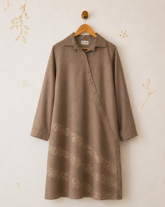 Silver Printed Fine Wool Dress