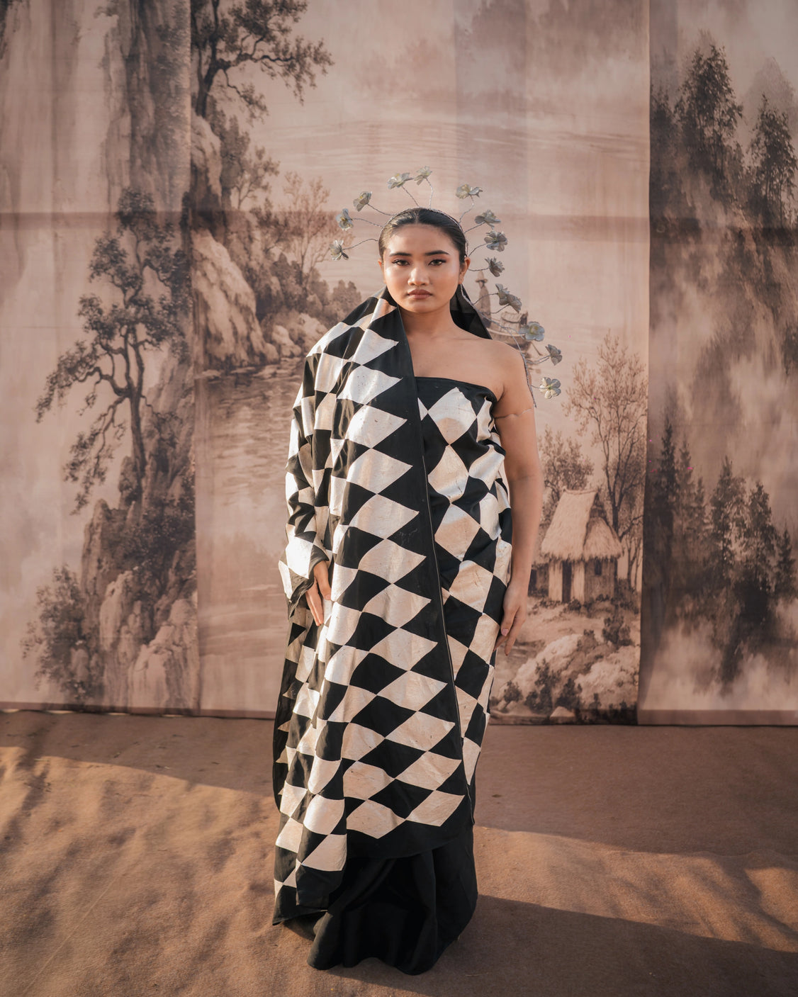 Barfi Tukda Silver Printed Silk Saree