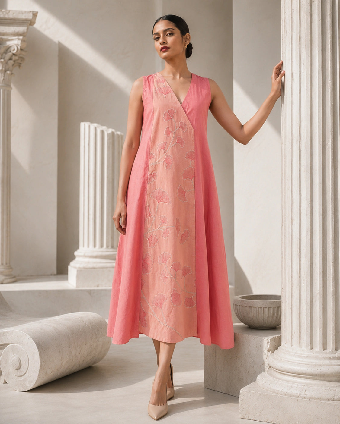 Blush Embroidered & Handpainted Anghrakha Cotton Dress