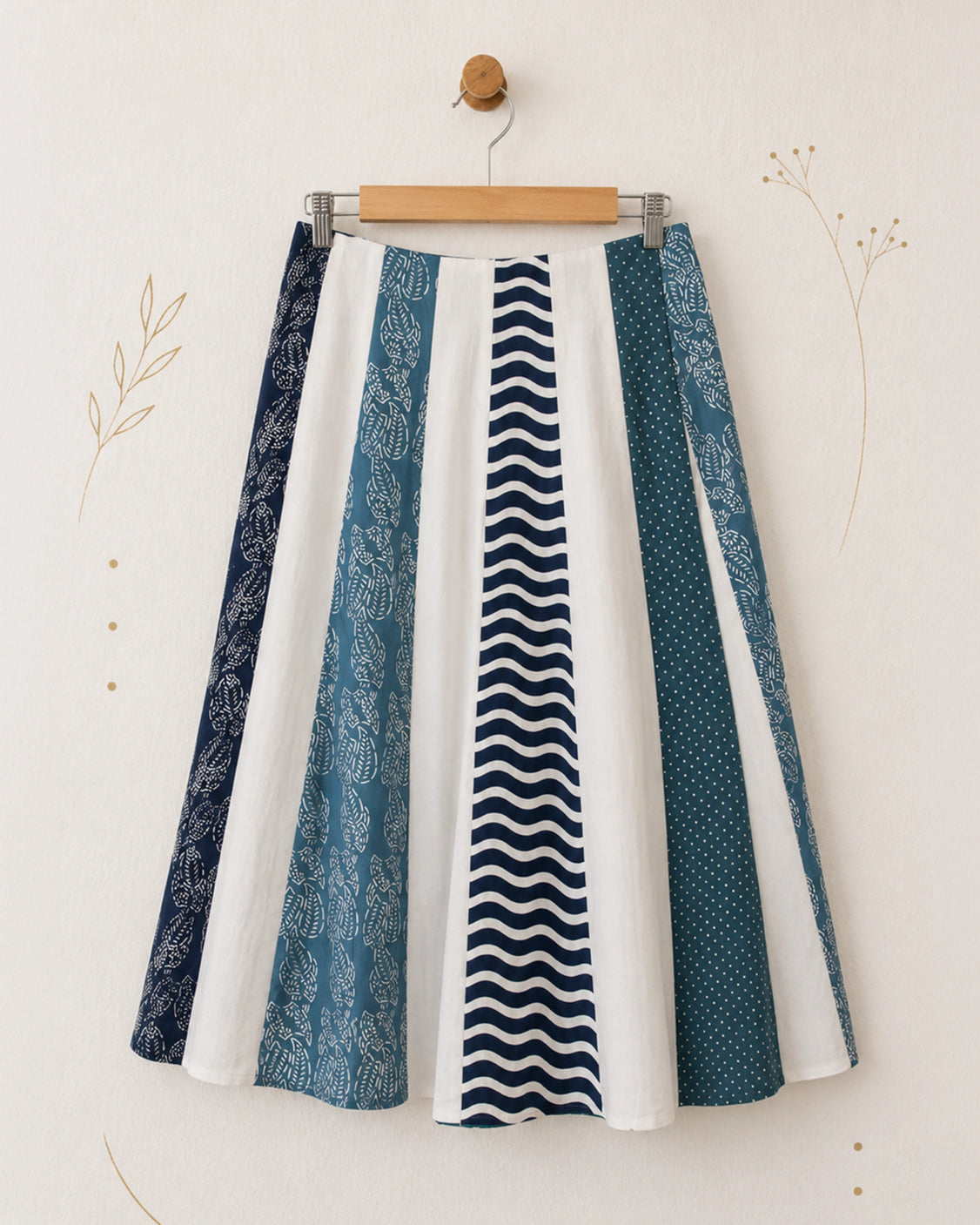 Reversible Blue Handpainted & Silver Printed Cotton Skirt