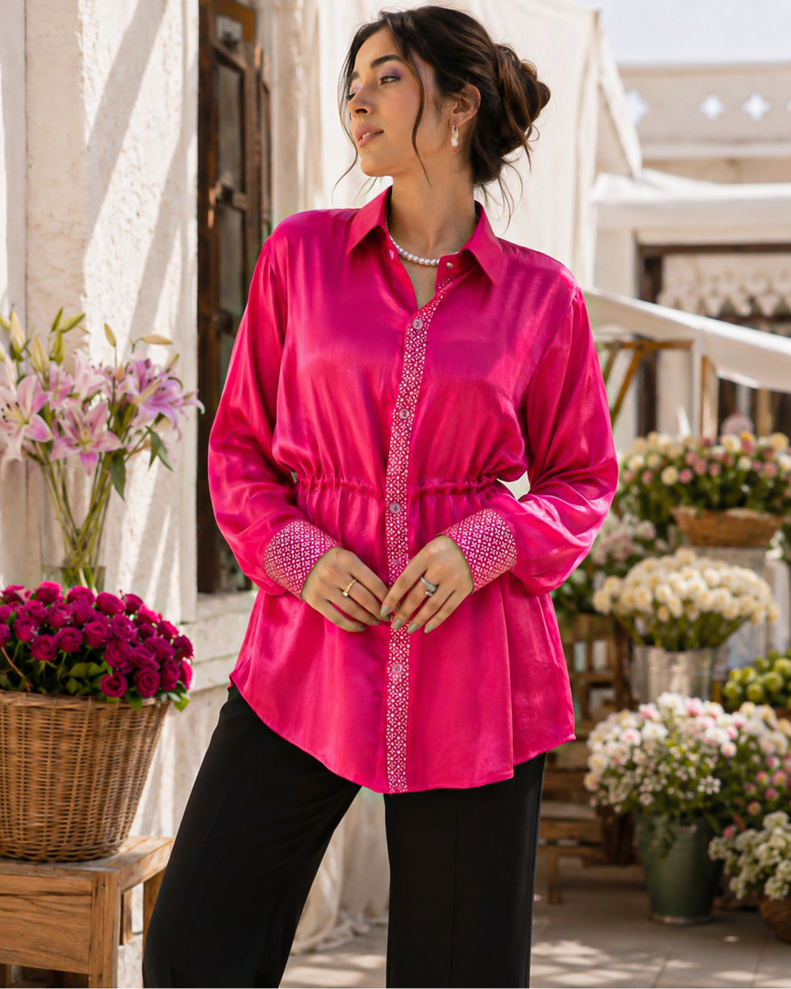 Berry Real Silver DrawString Waist Mashru Shirt