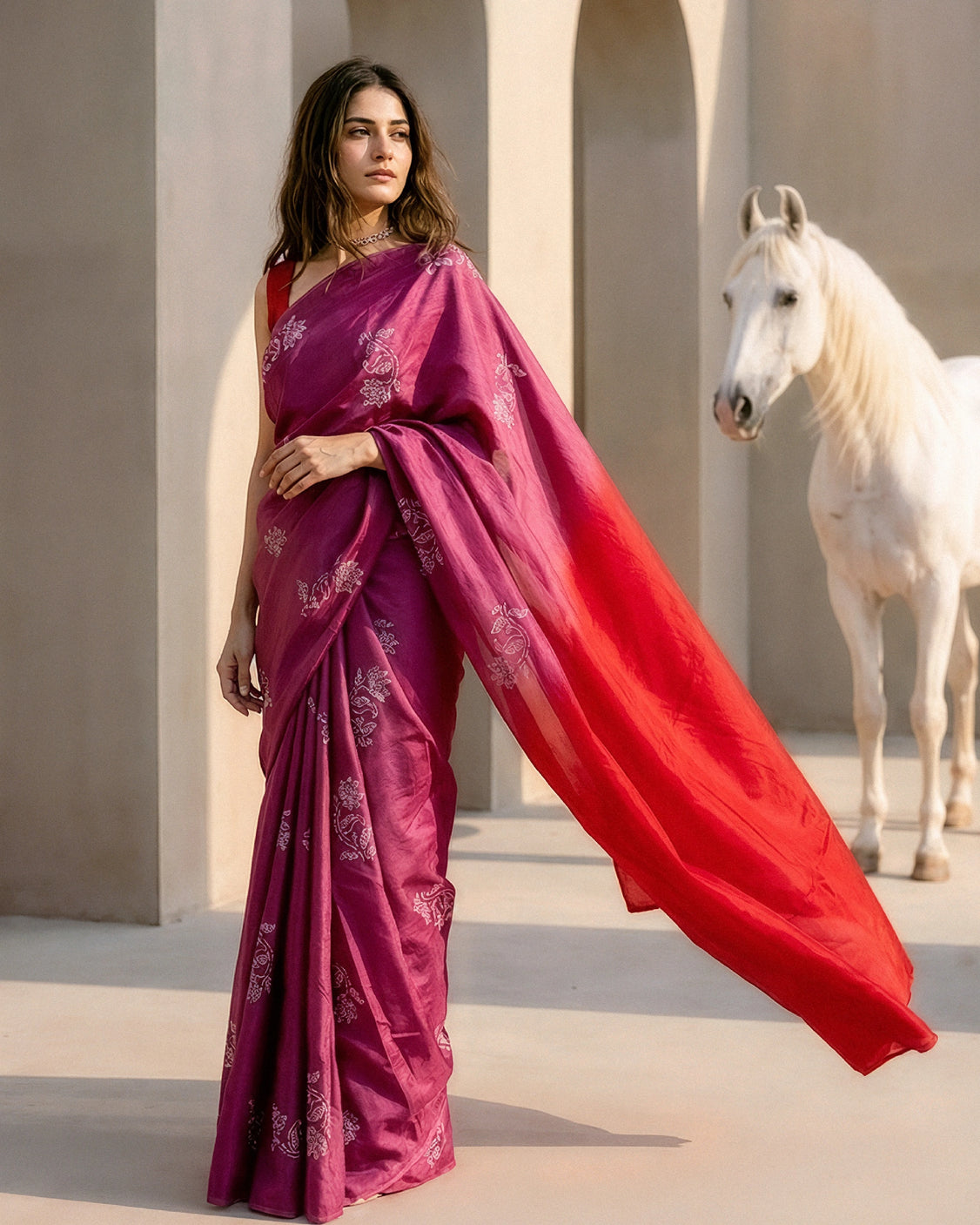 Bougain Villa Real Silver Silk Saree