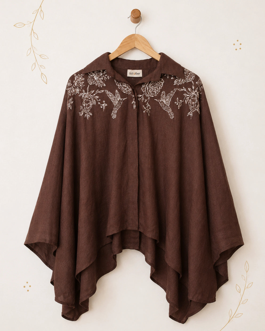 Brown Fine Wool Handpainted Cape